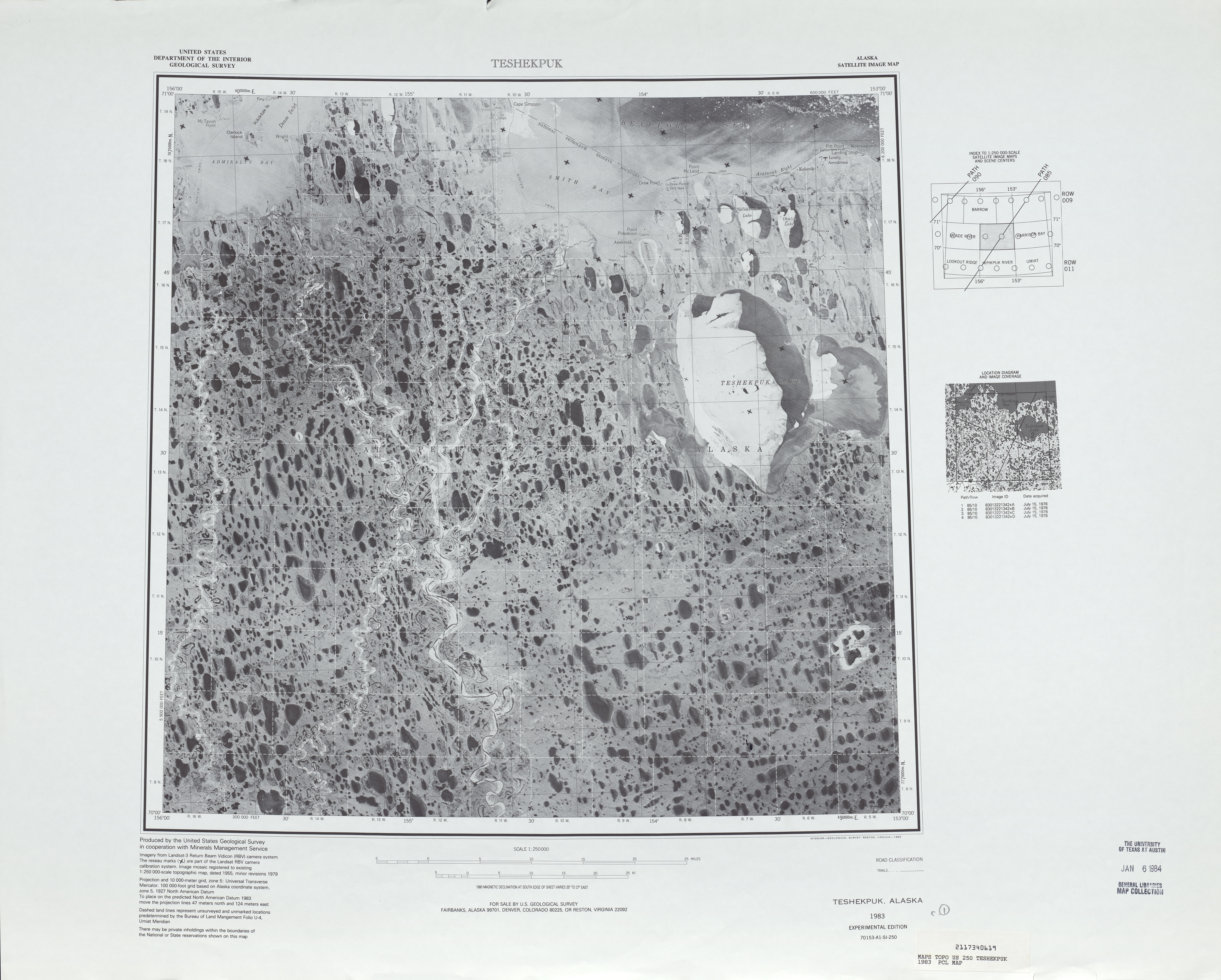 Hoja Teshekpuk de la Imagen Satelital de los Estados Unidos 1983