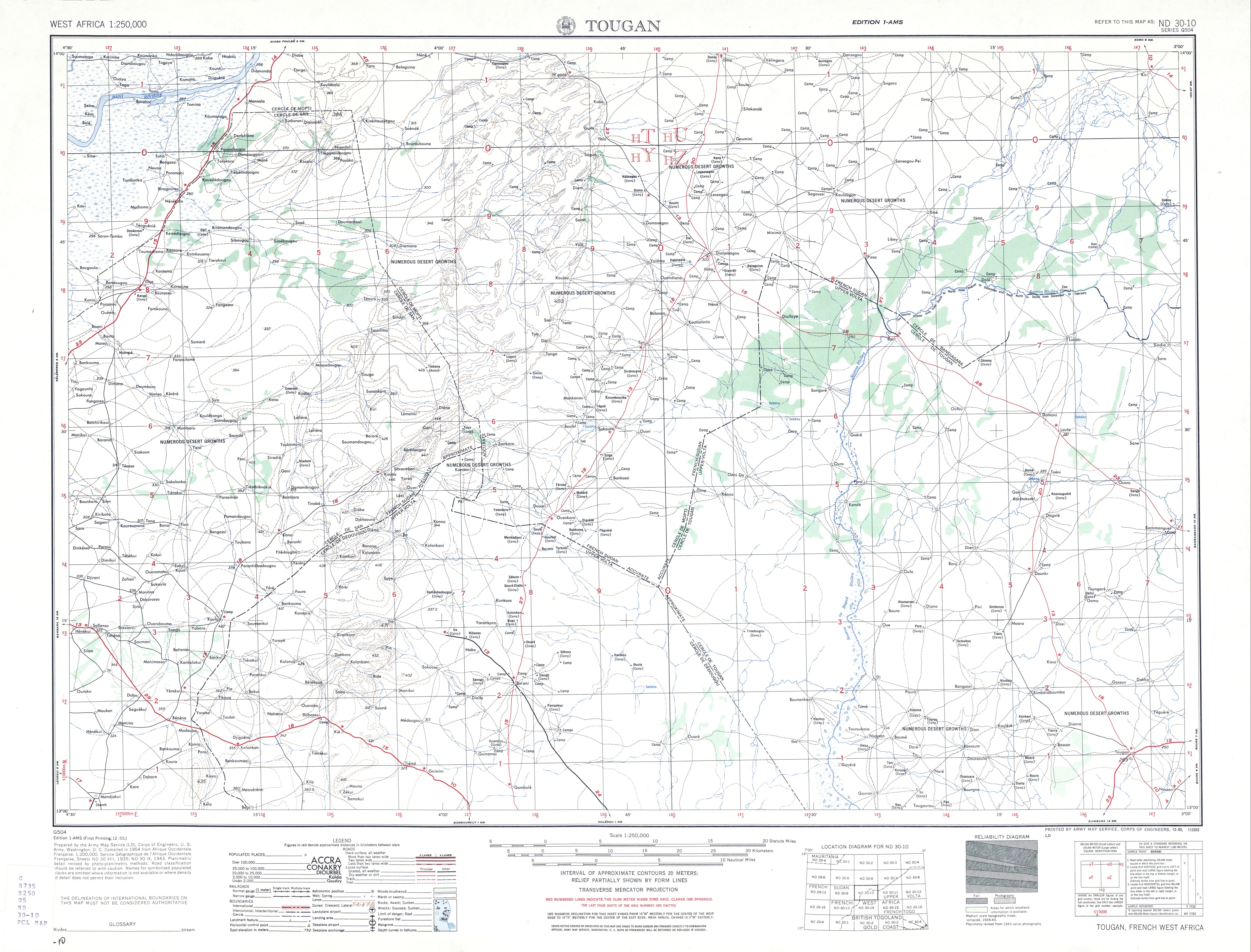 Hoja Tougan del Mapa Topográfico de África Occidental 1955