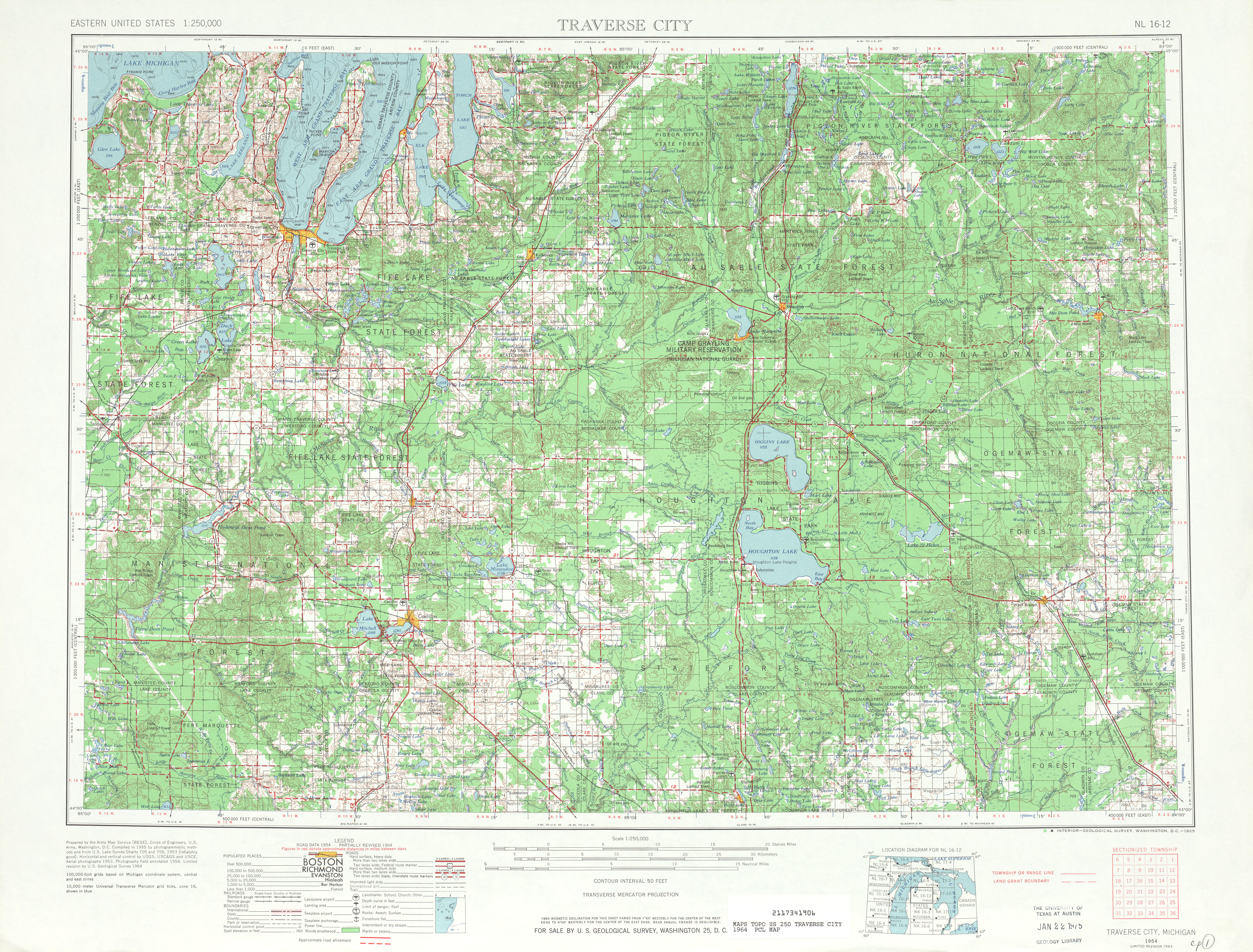 Hoja Traverse City del Mapa Topográfico de los Estados Unidos 1964