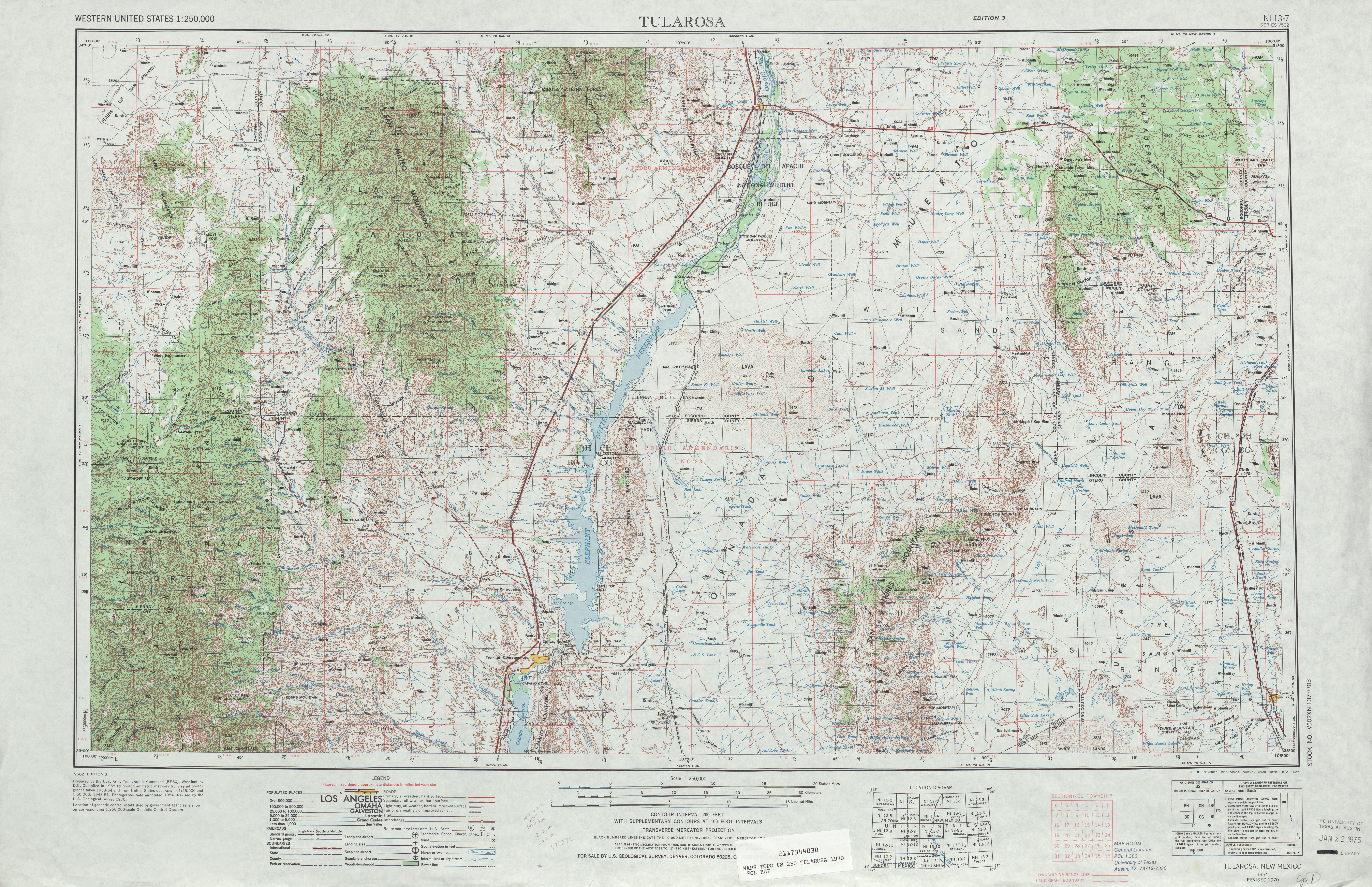 Hoja Tularosa del Mapa Topográfico de los Estados Unidos 1970
