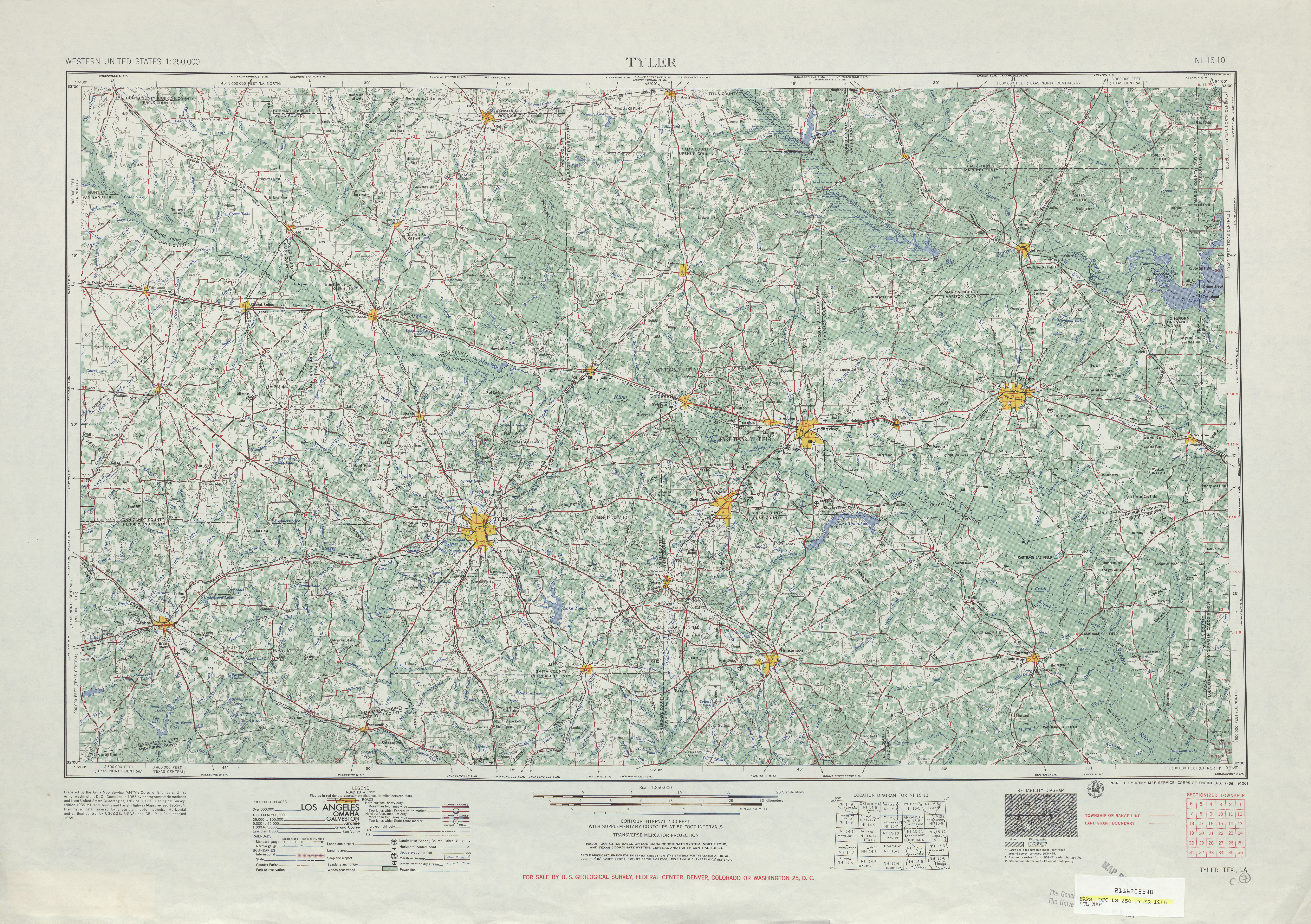 Hoja Tyler del Mapa Topográfico de los Estados Unidos 1955