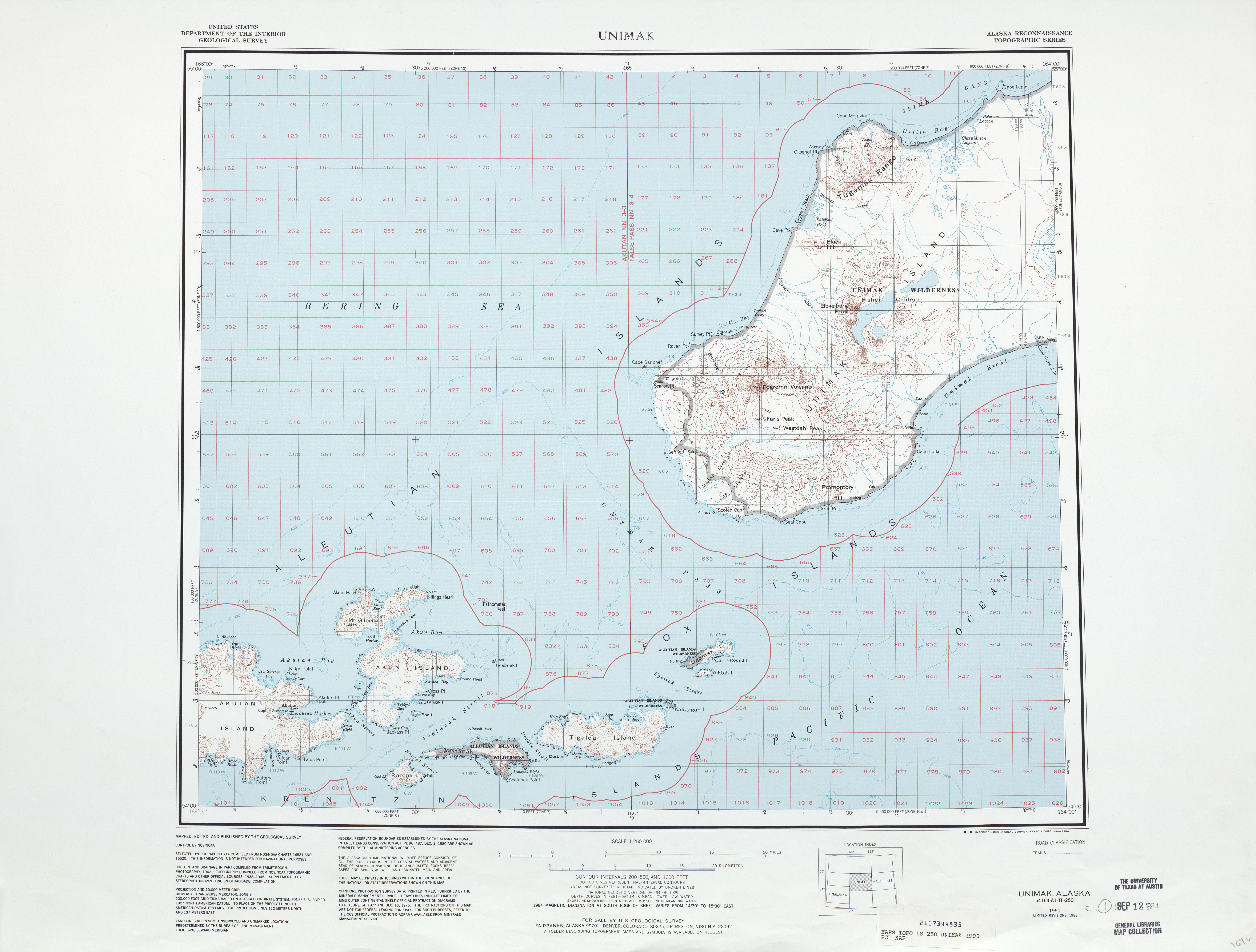 Hoja Unimak del Mapa Topográfico de los Estados Unidos 1983