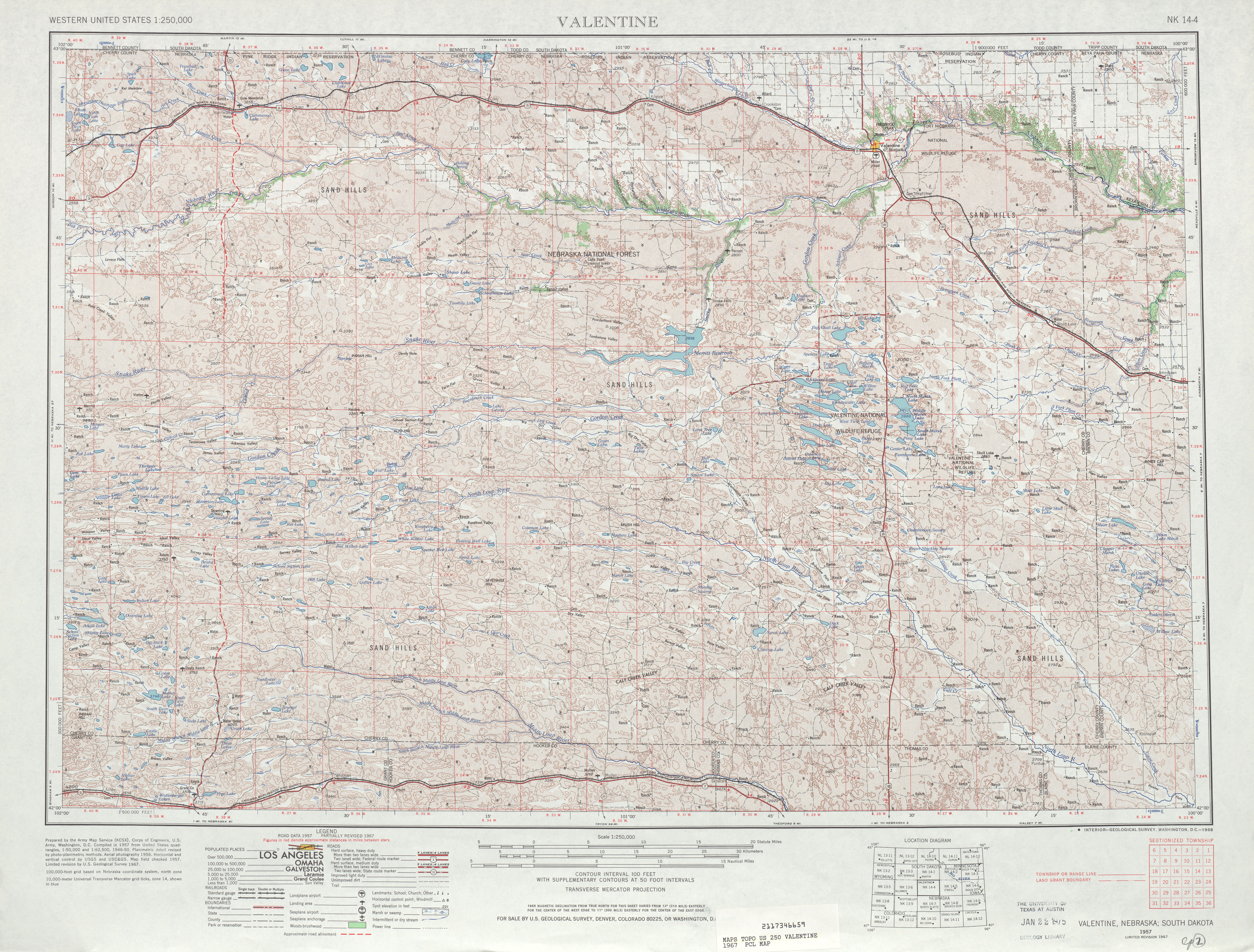 Hoja Valentine del Mapa Topográfico de los Estados Unidos 1967