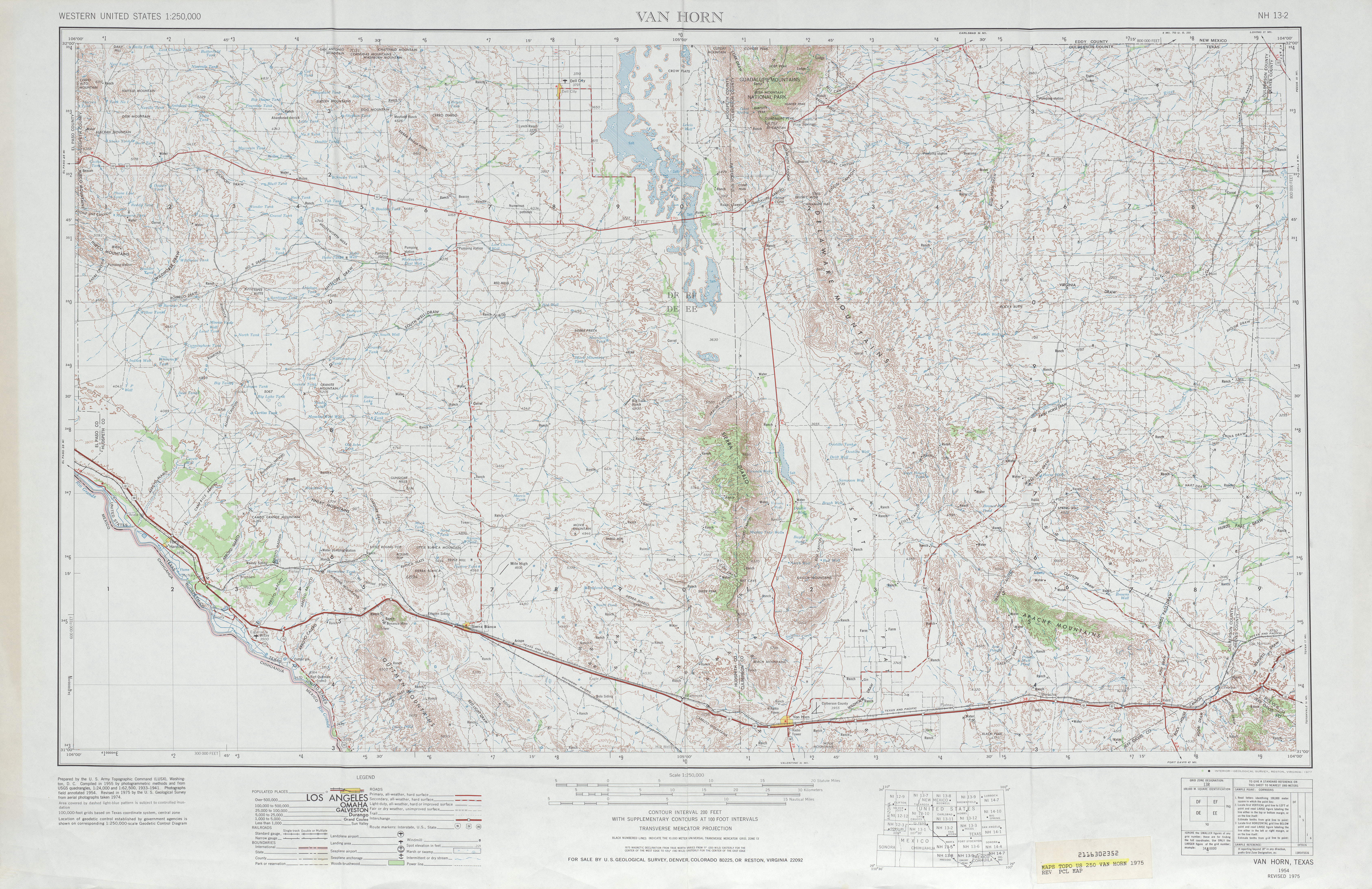 Hoja Van Horn del Mapa Topográfico de los Estados Unidos 1975