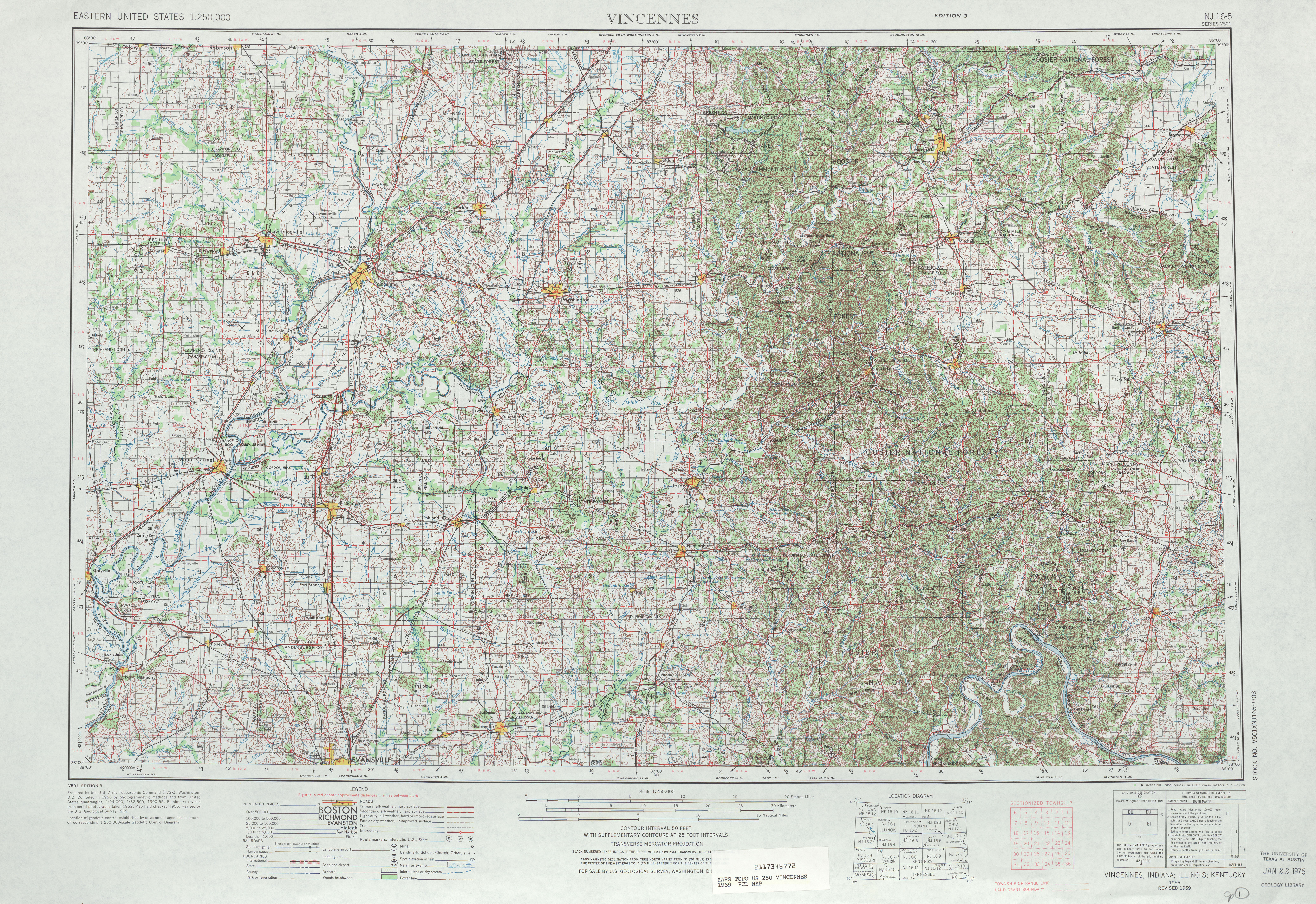 Hoja Vincennes del Mapa Topográfico de los Estados Unidos 1969