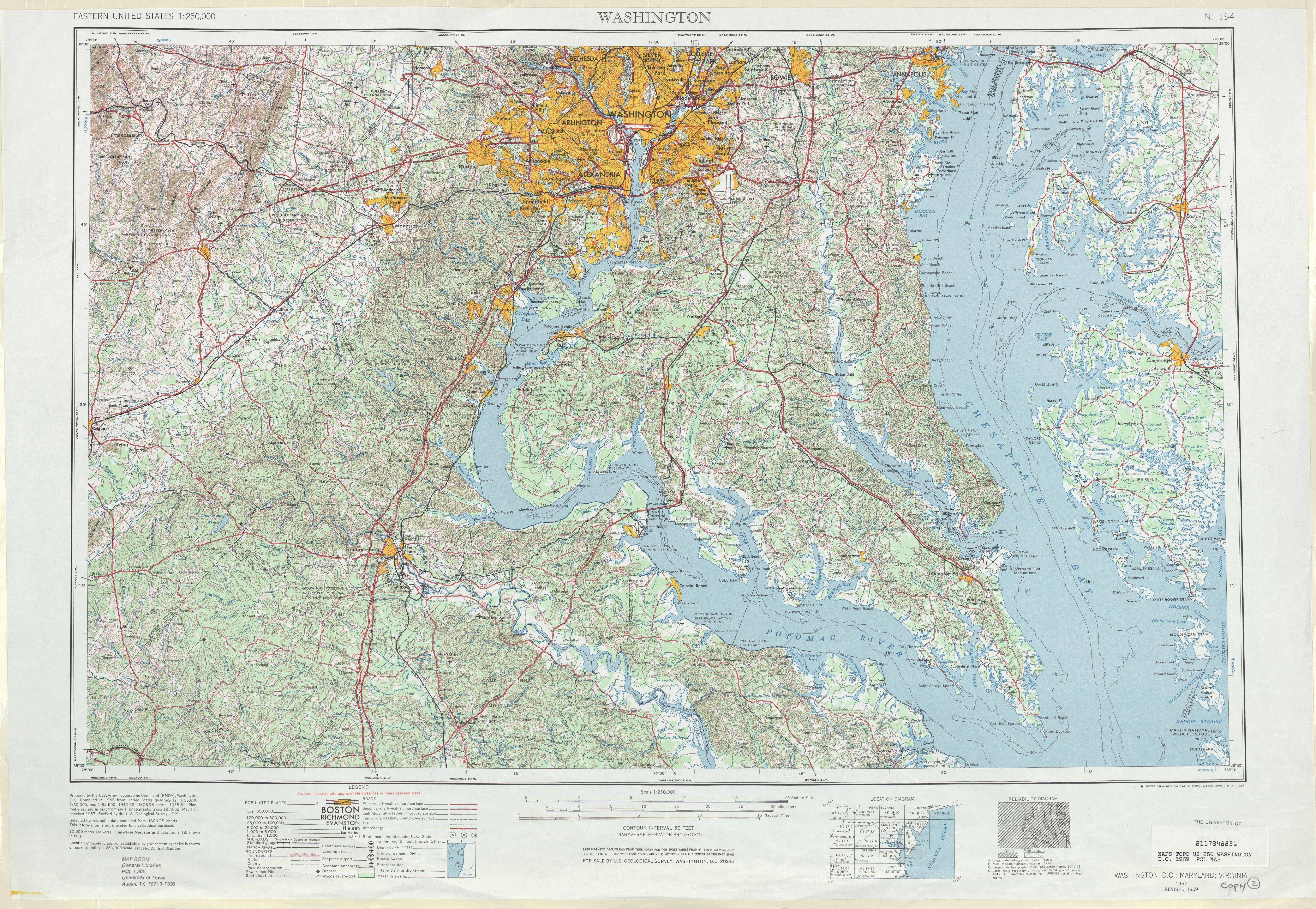 Hoja Washington D.Circa del Mapa Topográfico de los Estados Unidos 1969