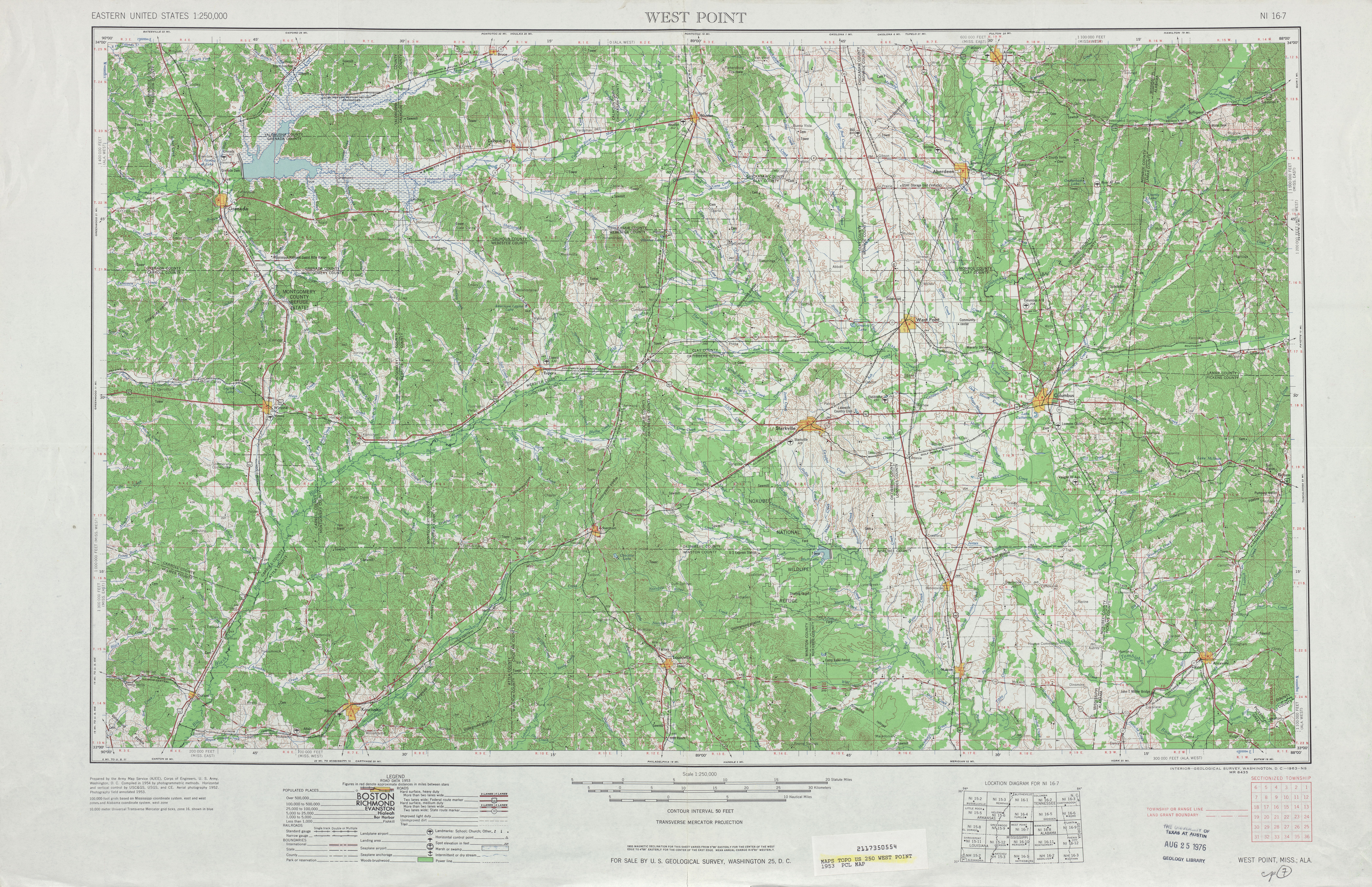 Hoja West Point del Mapa Topográfico de los Estados Unidos 1953