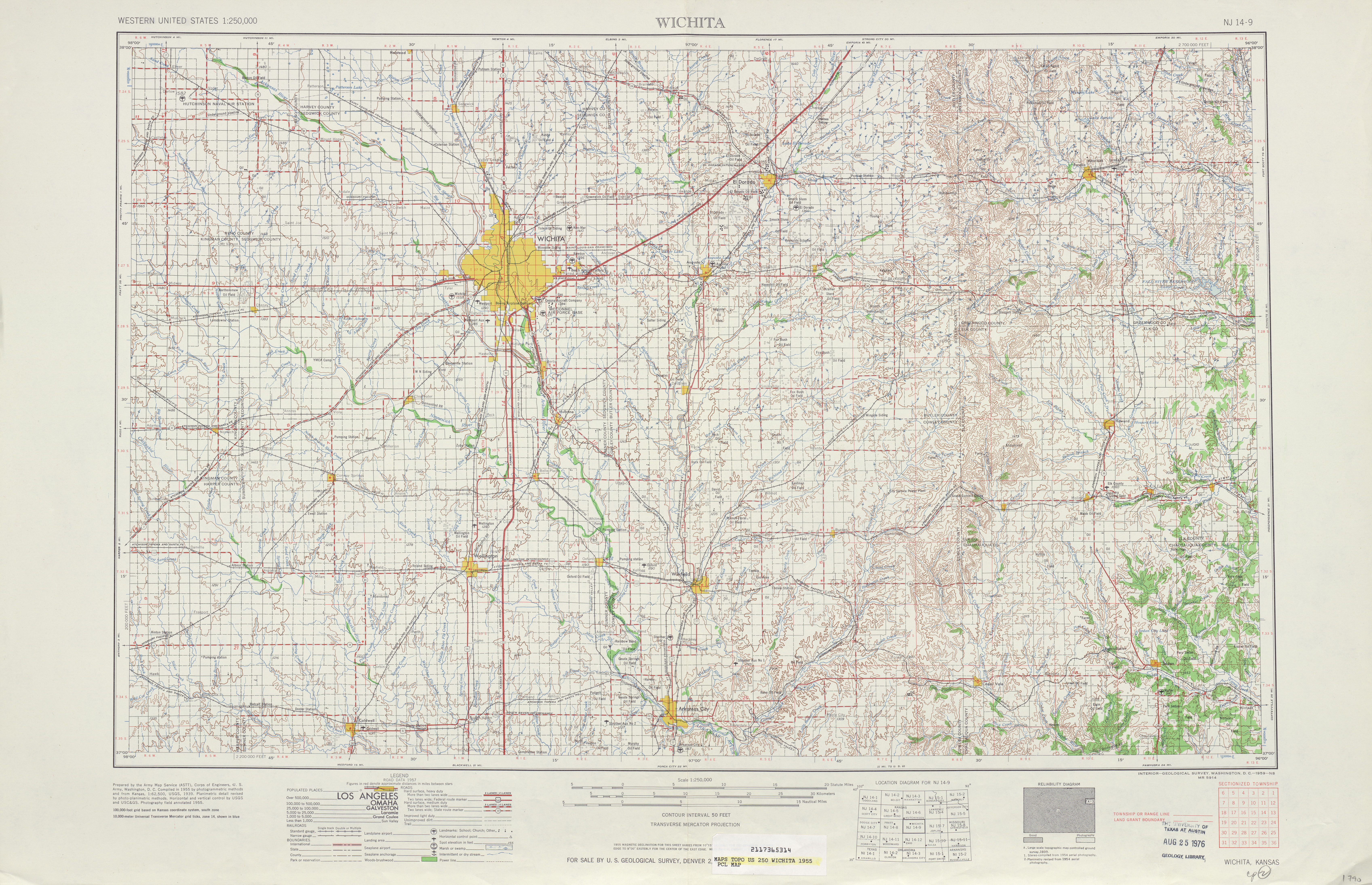 Hoja Wichita del Mapa Topográfico de los Estados Unidos 1955