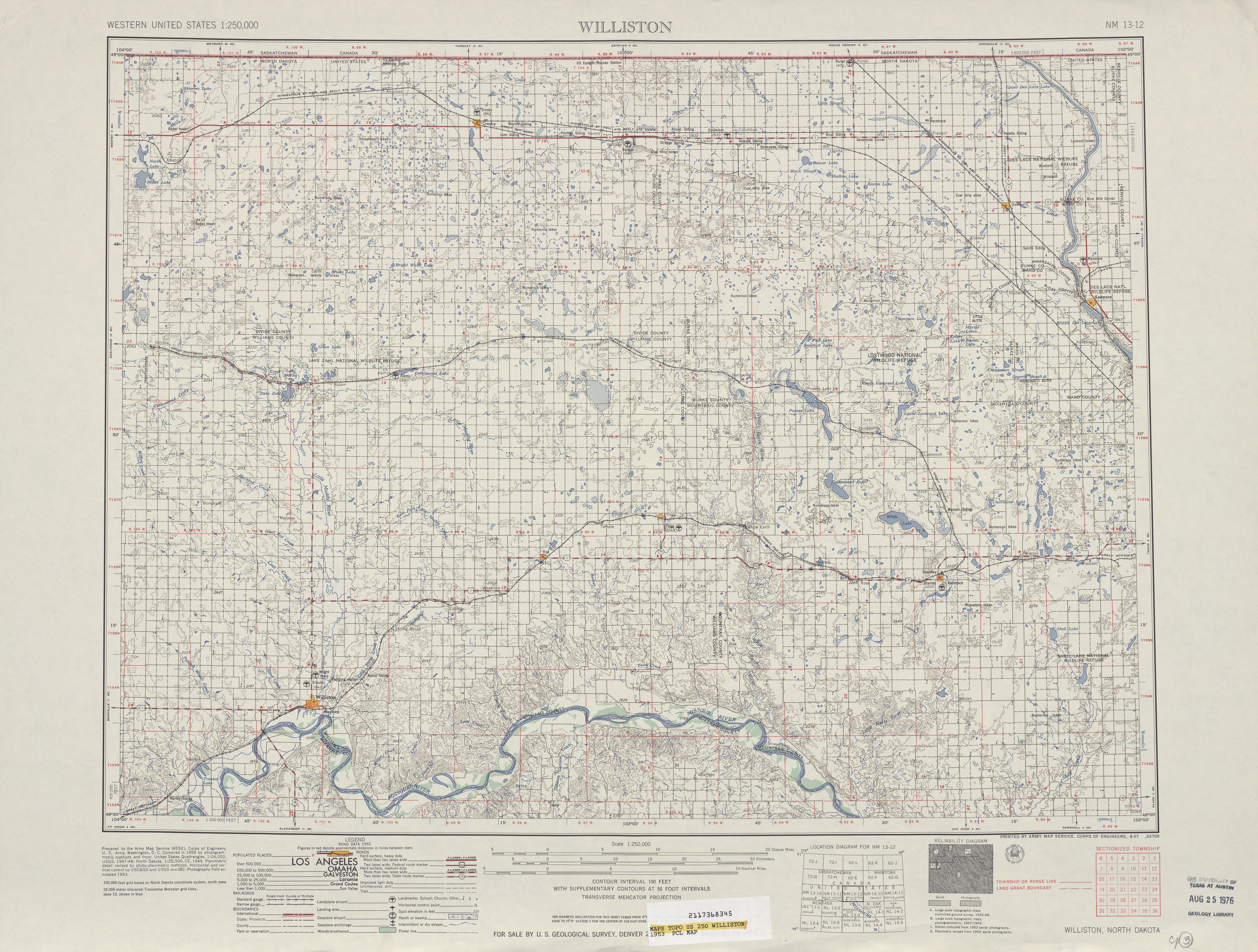Hoja Williston del Mapa Topográfico de los Estados Unidos 1953