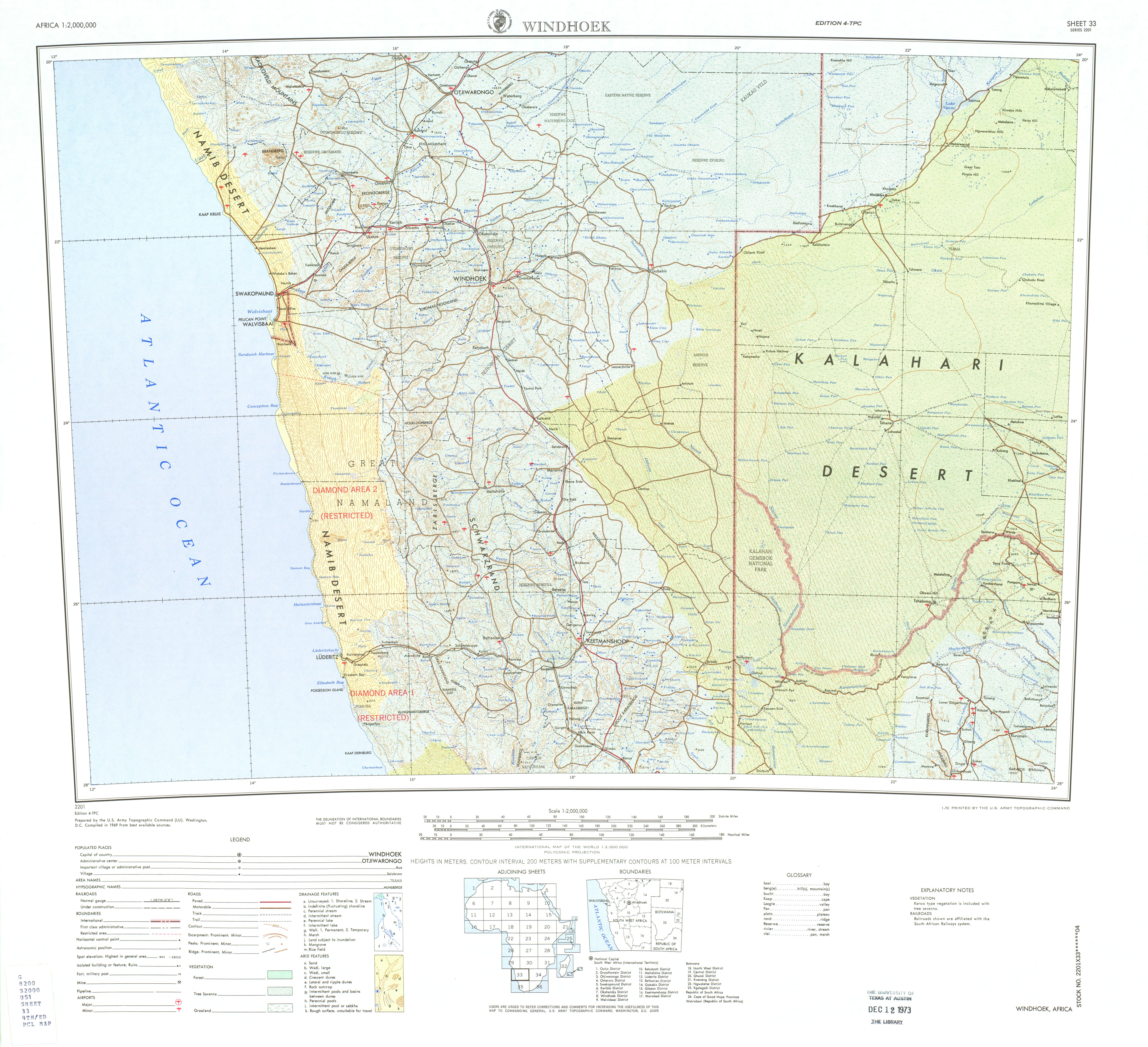 Hoja Windhoek del Mapa Topográfico de África 1969