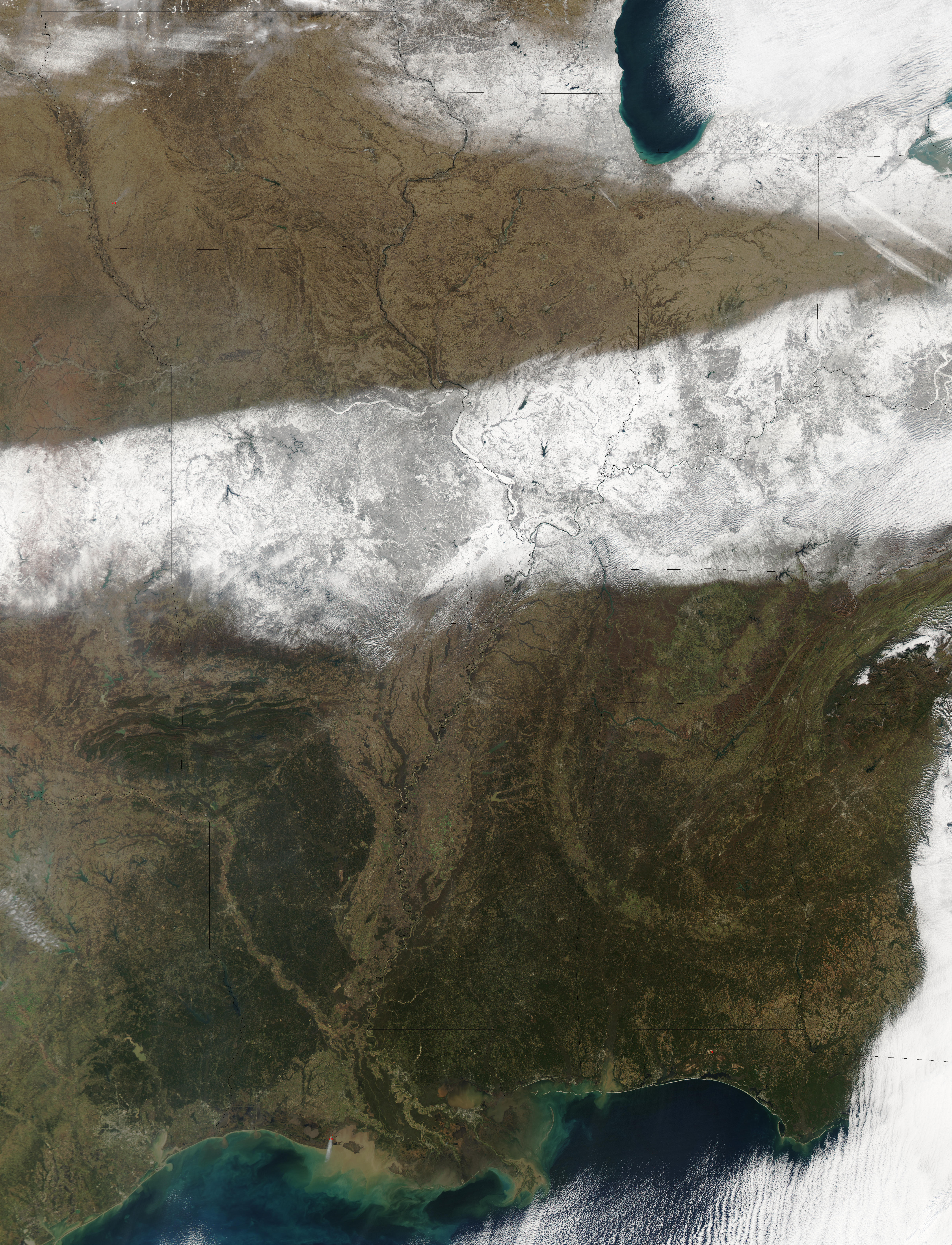 Huellas de nieve a través del centro de Estados Unidos