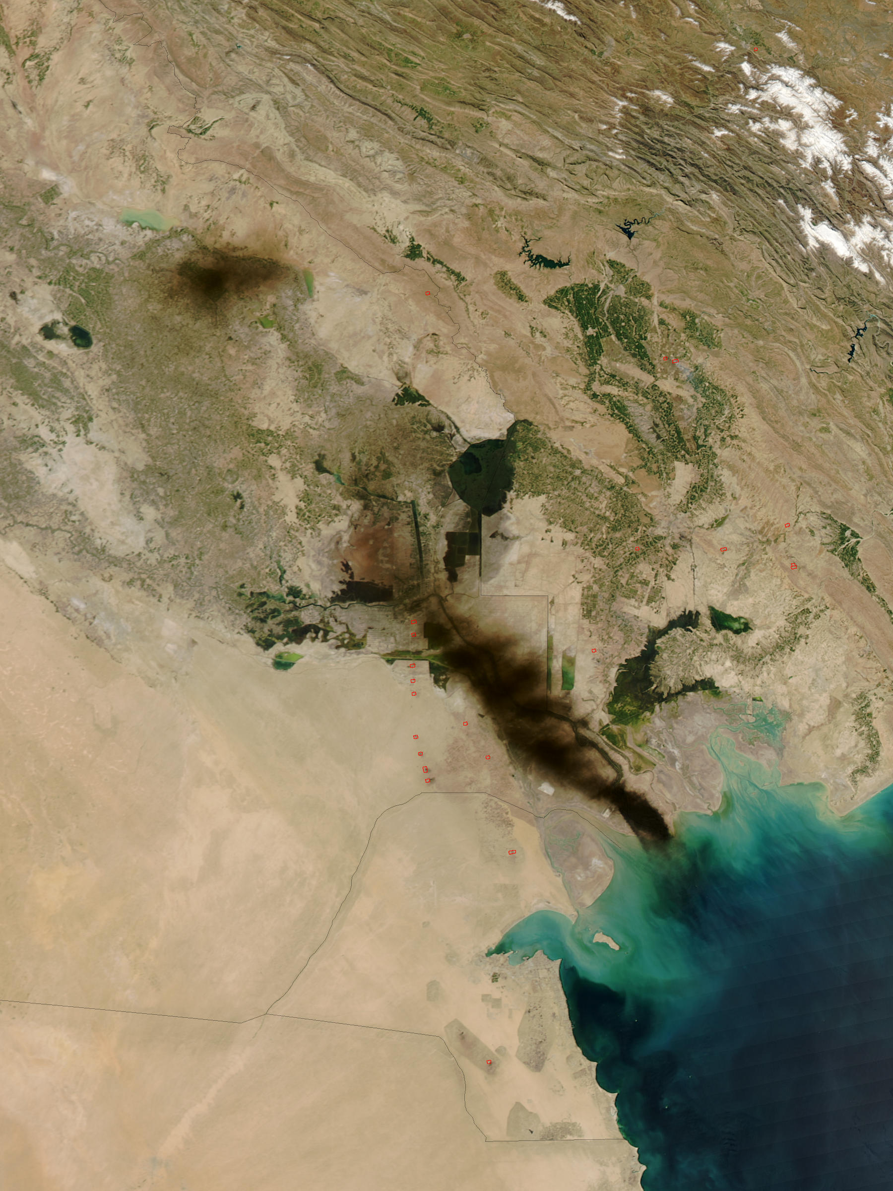 Humo de petróleo en Iraq meridional (seguimiento satelital de la tarde)