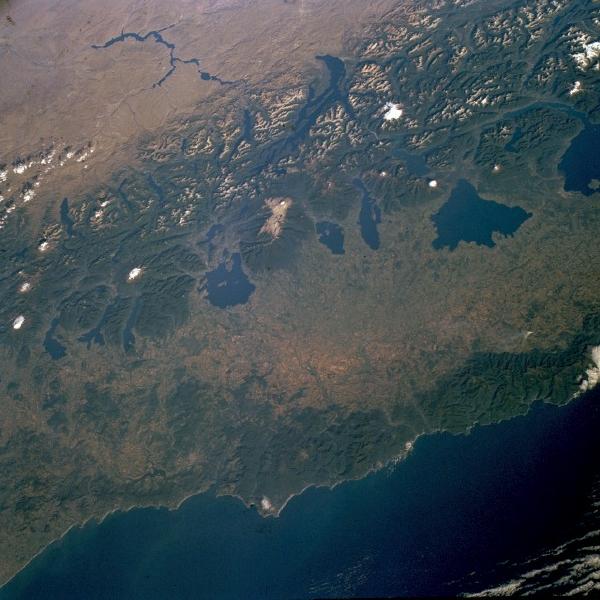 Imagen, Foto Satelite de Cordillera de los Andes, Lagos del Sur, Chile