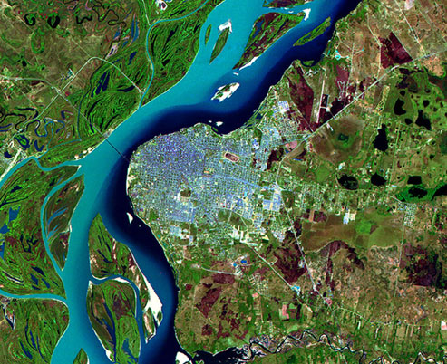 Imagen, Foto Satelite de la Ciudad de Córrientes, Prov. Córrientes, Argentina