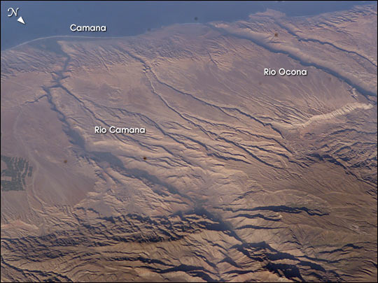 Imagen, Foto Satelite del Rio Camana y del Rio Ocona, Peru