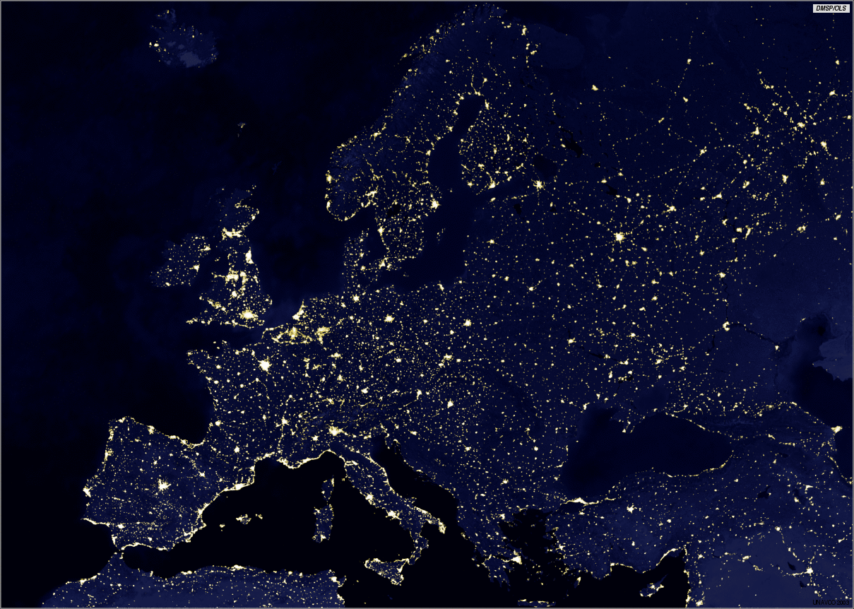 Imagen de Satélite de Europa de Noche