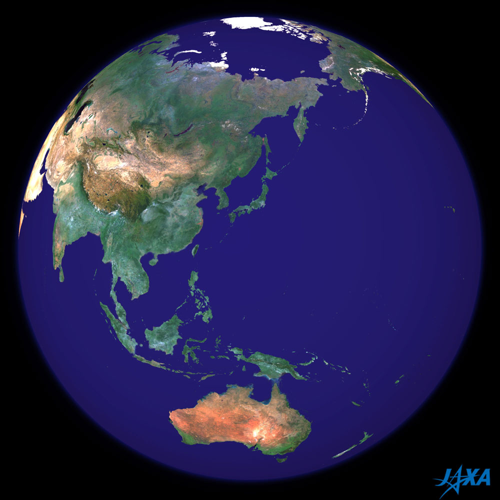 Imagen esférica de la tierra centrada en Japón