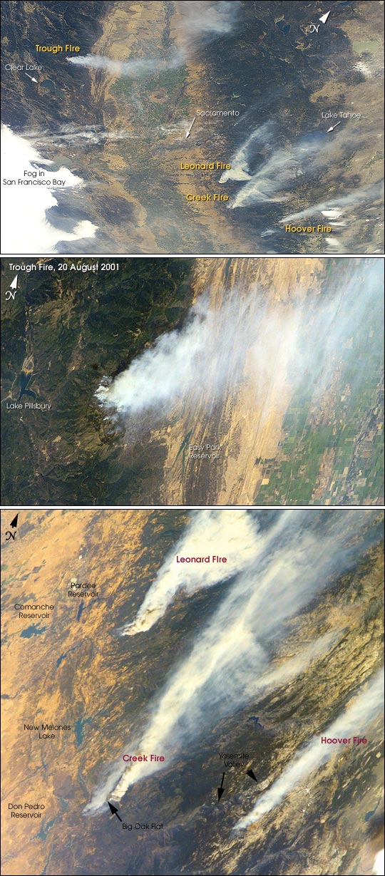 Incendios forestales en California visto desde el Transbordador Espacial