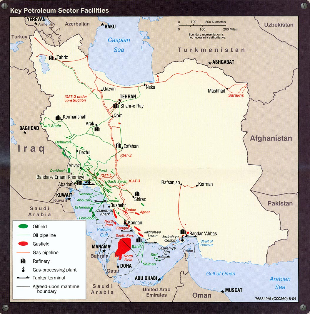 Instalaciones Clave del Sector del Petróleo en Irán 2004