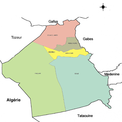 Kébili Governorate Map, Tunisia