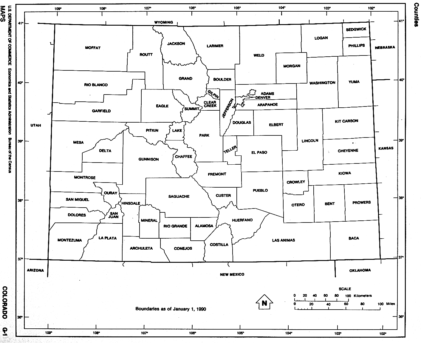 Mapa Blanco y Negro de Colorado, Estados Unidos