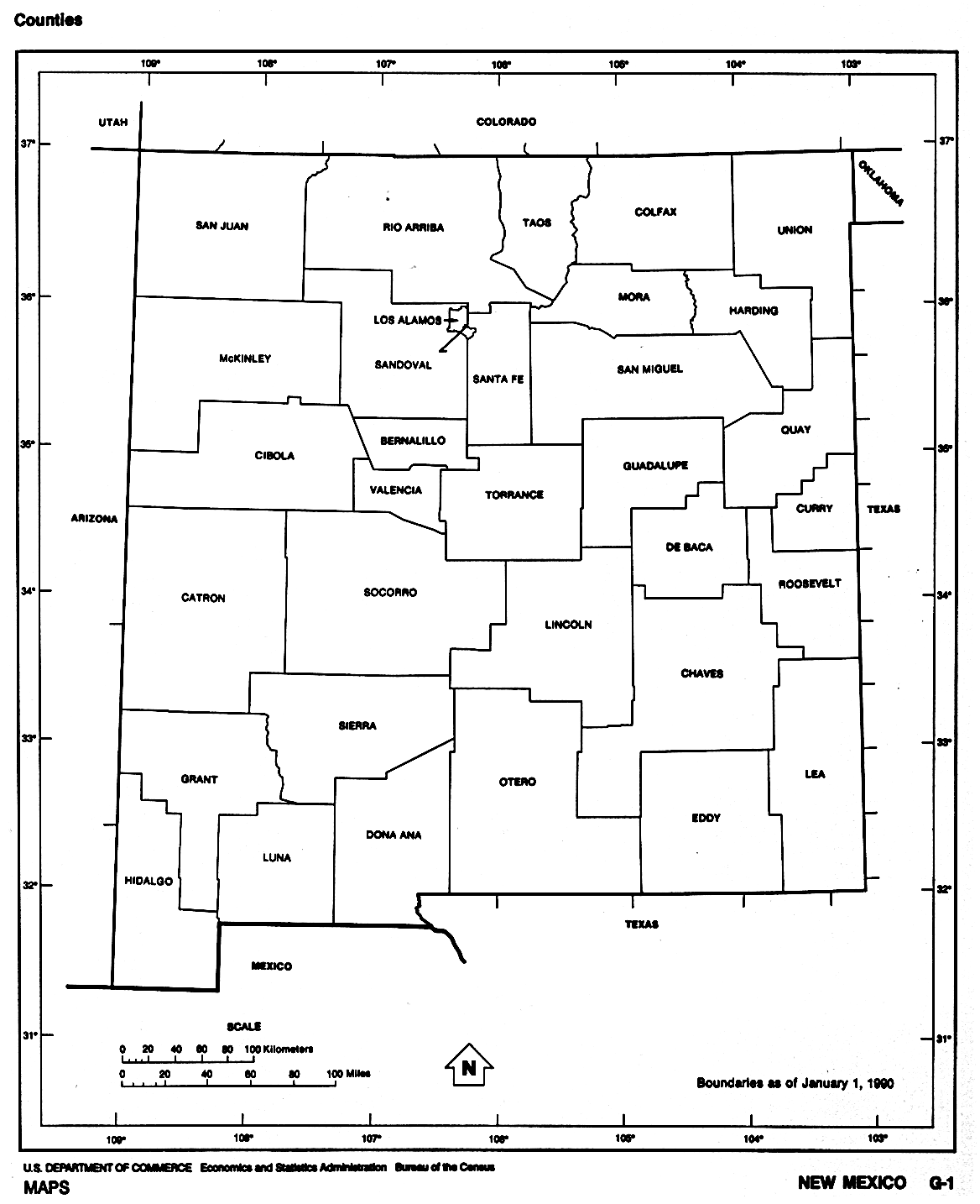 Mapa Blanco y Negro de Nuevo México, Estados Unidos