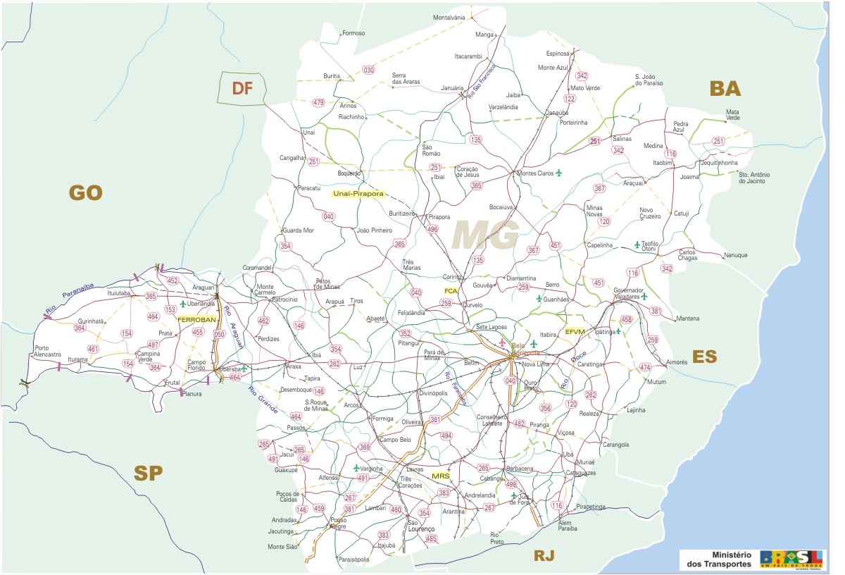 Mapa Carreteras Federales, Edo. de Minas Gerais, Brasil