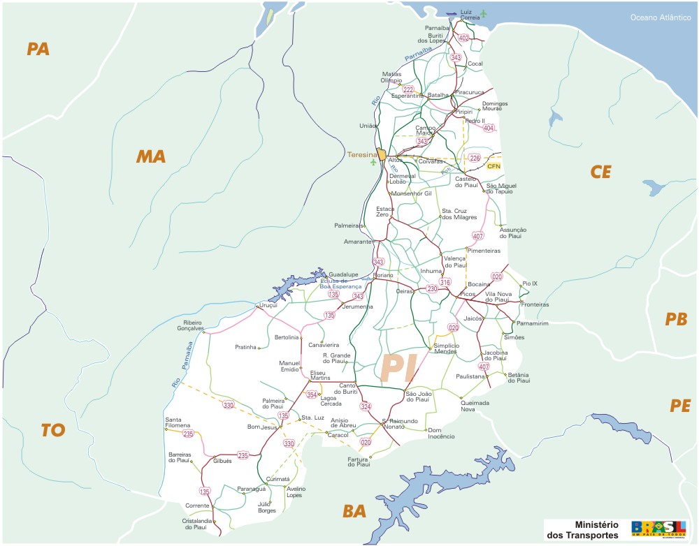 Mapa Carreteras Federales, Edo. de Piauí, Brasil