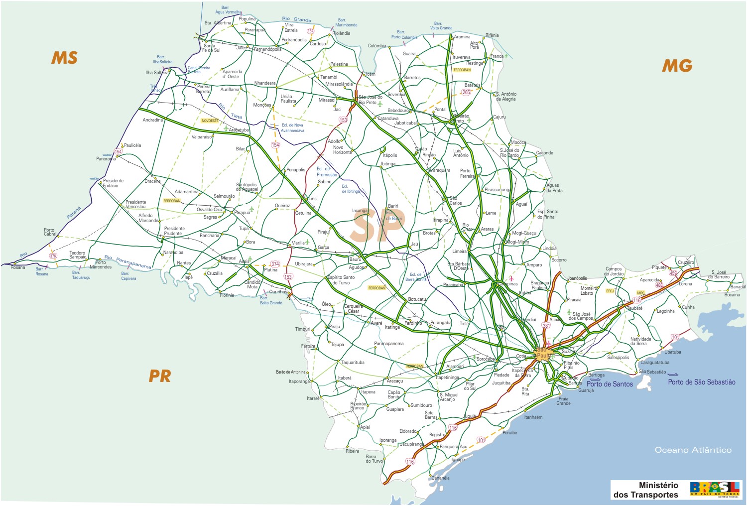Mapa Carreteras Federales, Edo. de São Paulo, Brasil