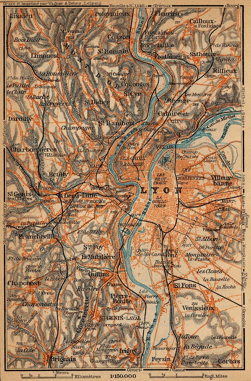 Mapa Cercanías de Lyon, Francia 1914