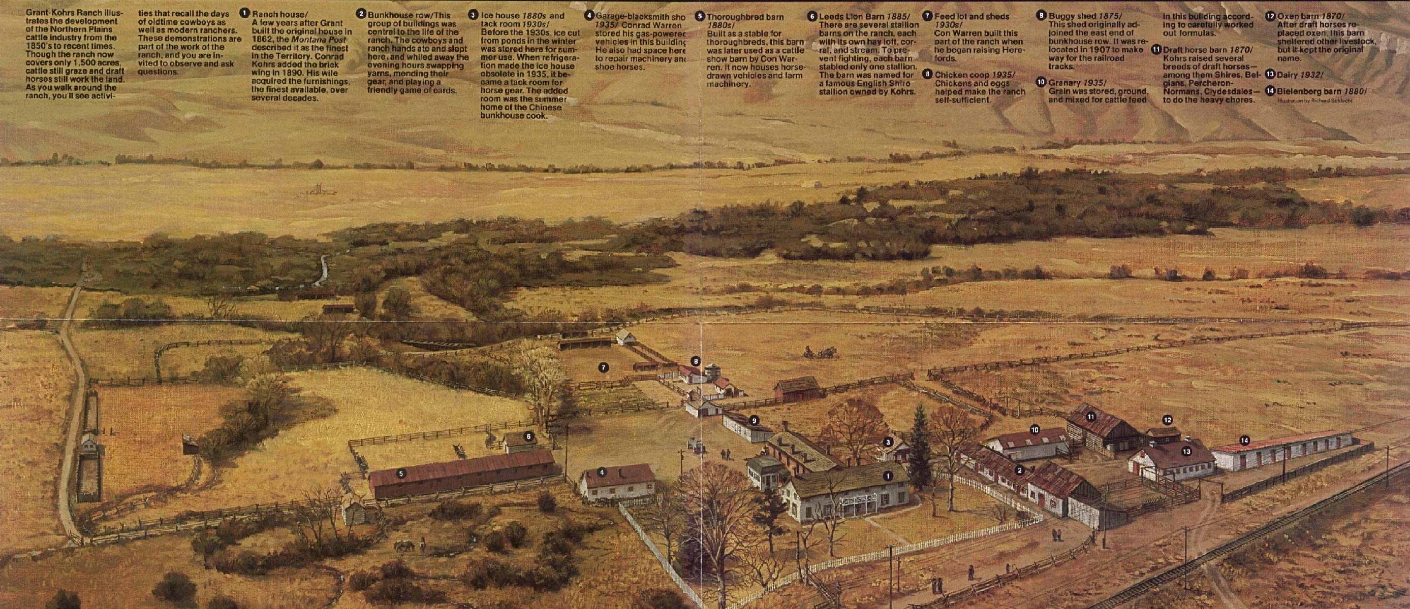 Mapa-Esquema Sitio Histórico Grant-Kohrs Ranch National, Montana, Estados Unidos