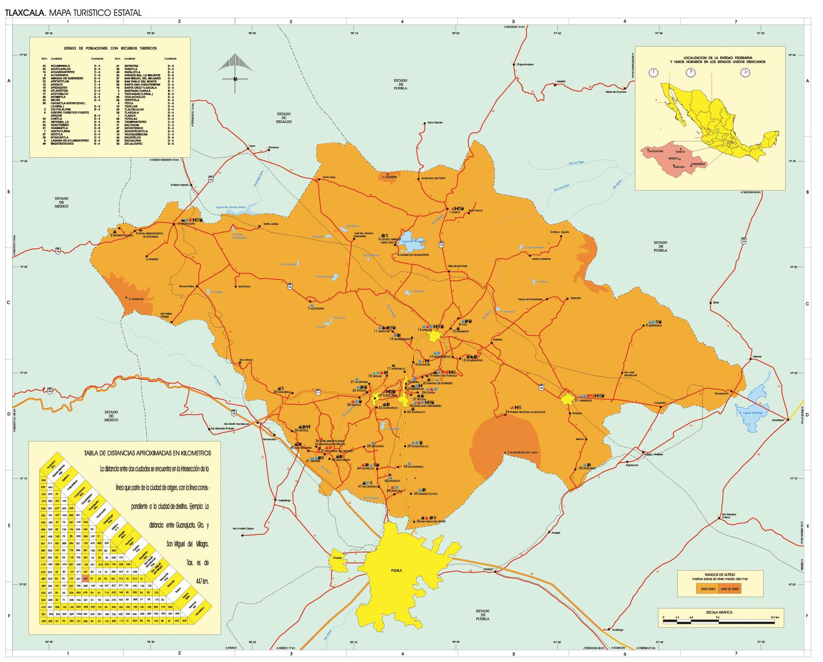 Mapa Estado de Tlaxcala, Mexico