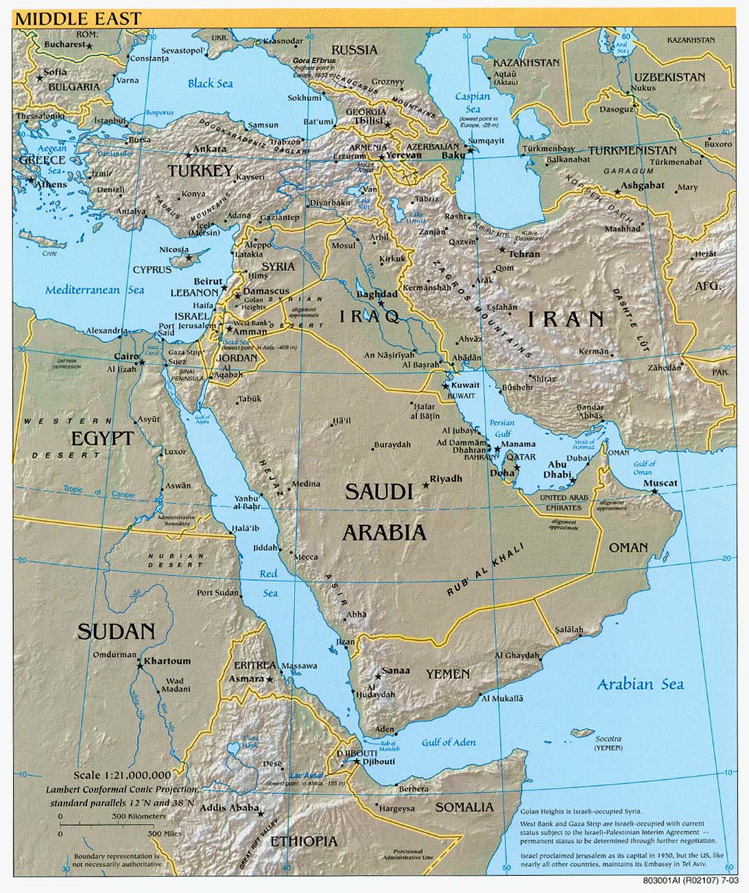 Mapa Físico de Oriente Medio 2003