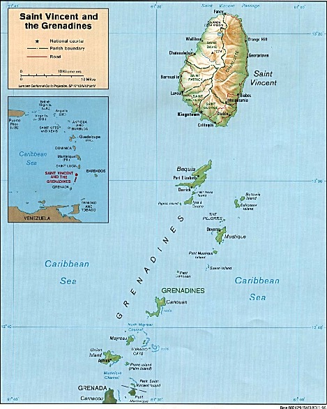 Mapa Físico de San Vicente y las Granadinas