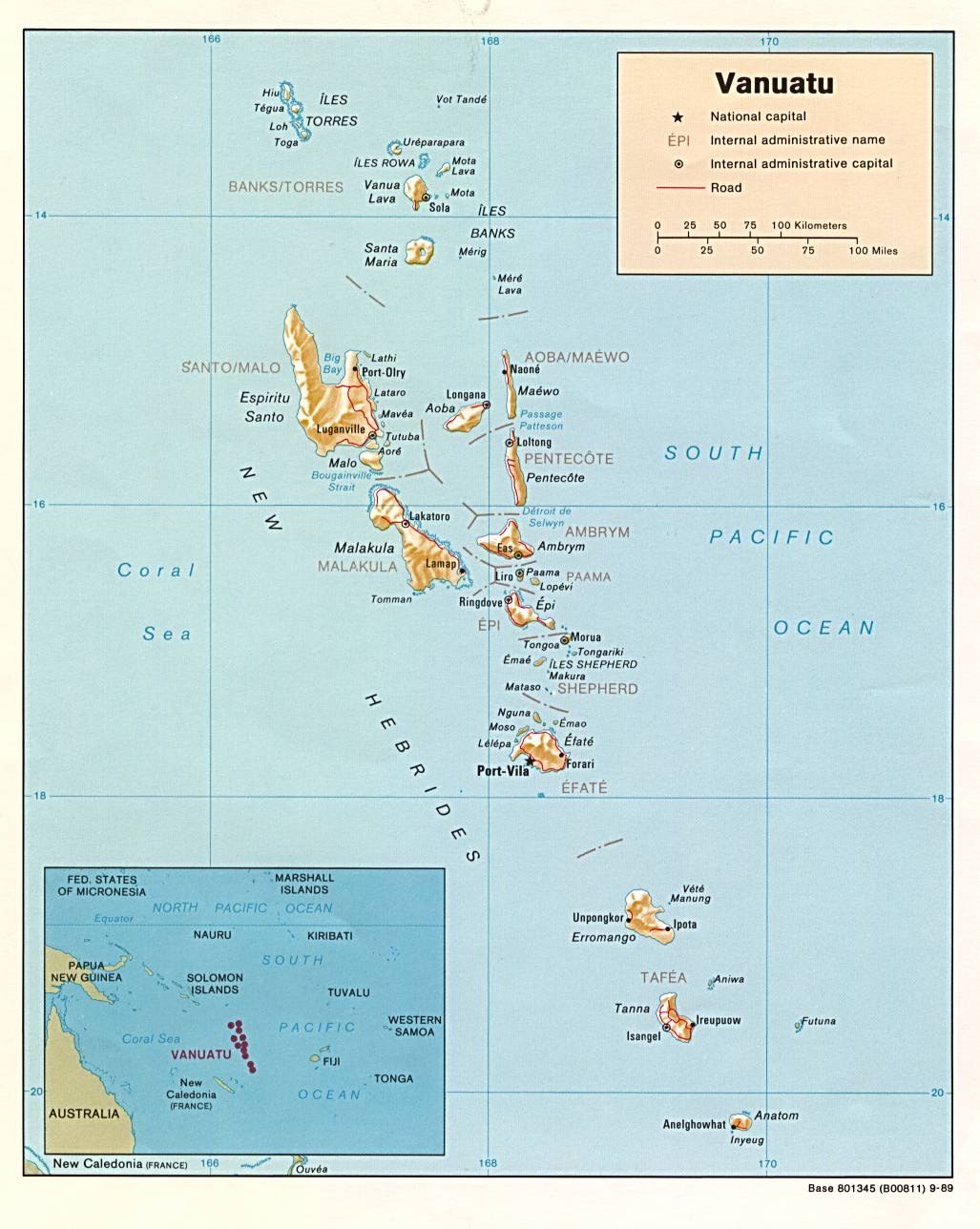 Mapa Físico de Vanuatu