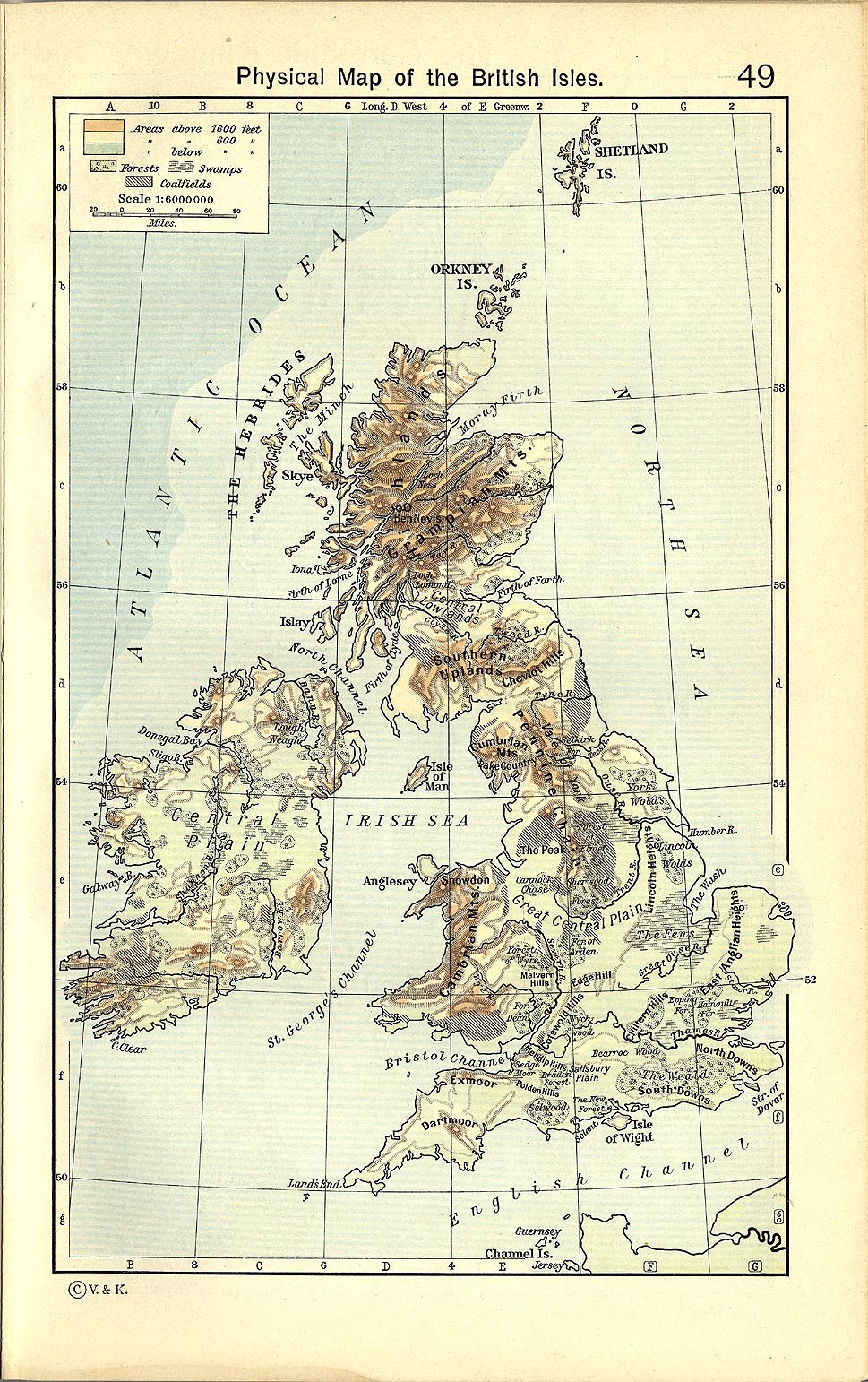 Mapa Físico de las Islas Británicas 1911