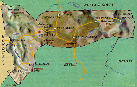 Mapa Físico del Departamento de Madriz, Nicaragua