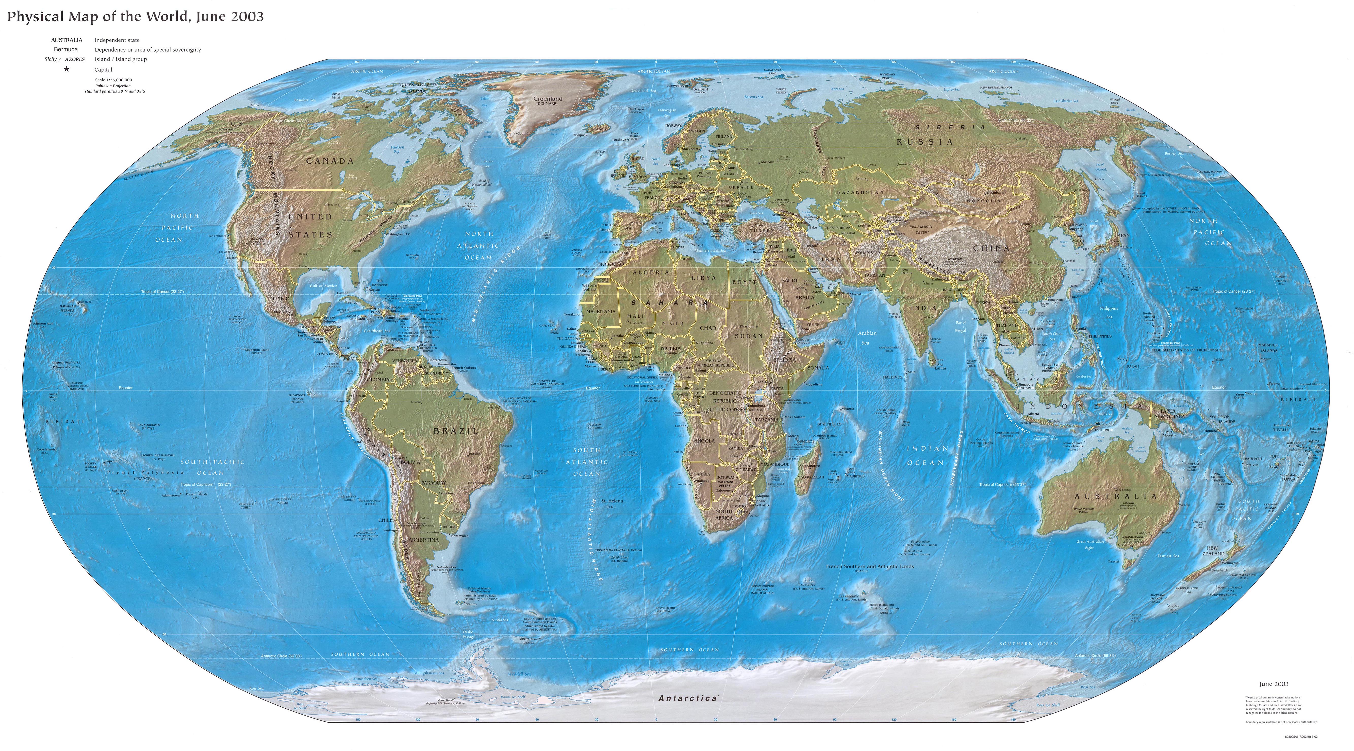 Mapa Físico del Mundo 2003