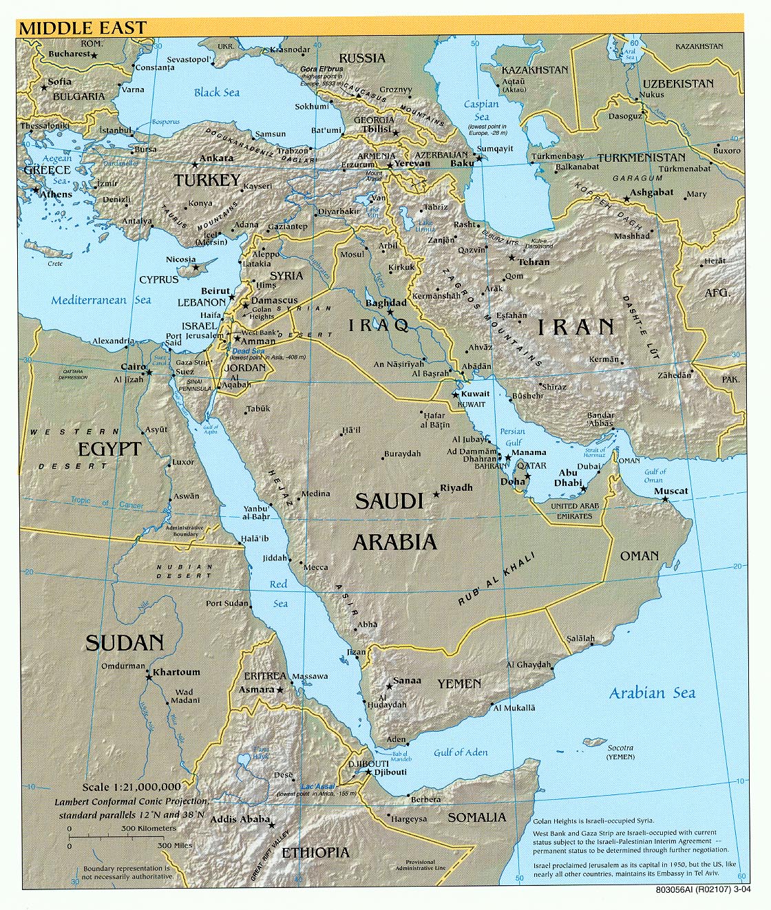 Mapa Físico del Oriente Medio 2004