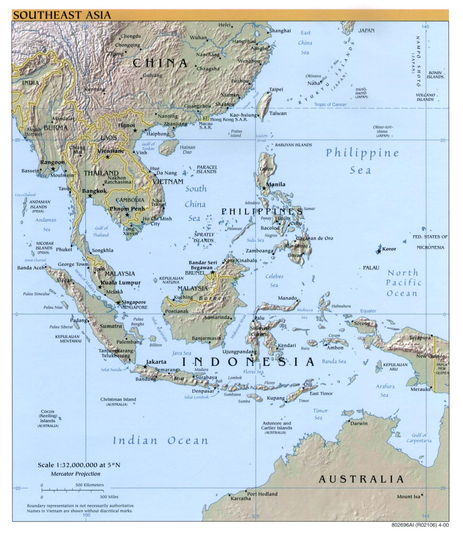 Mapa Físico del Sureste Asiático 2000