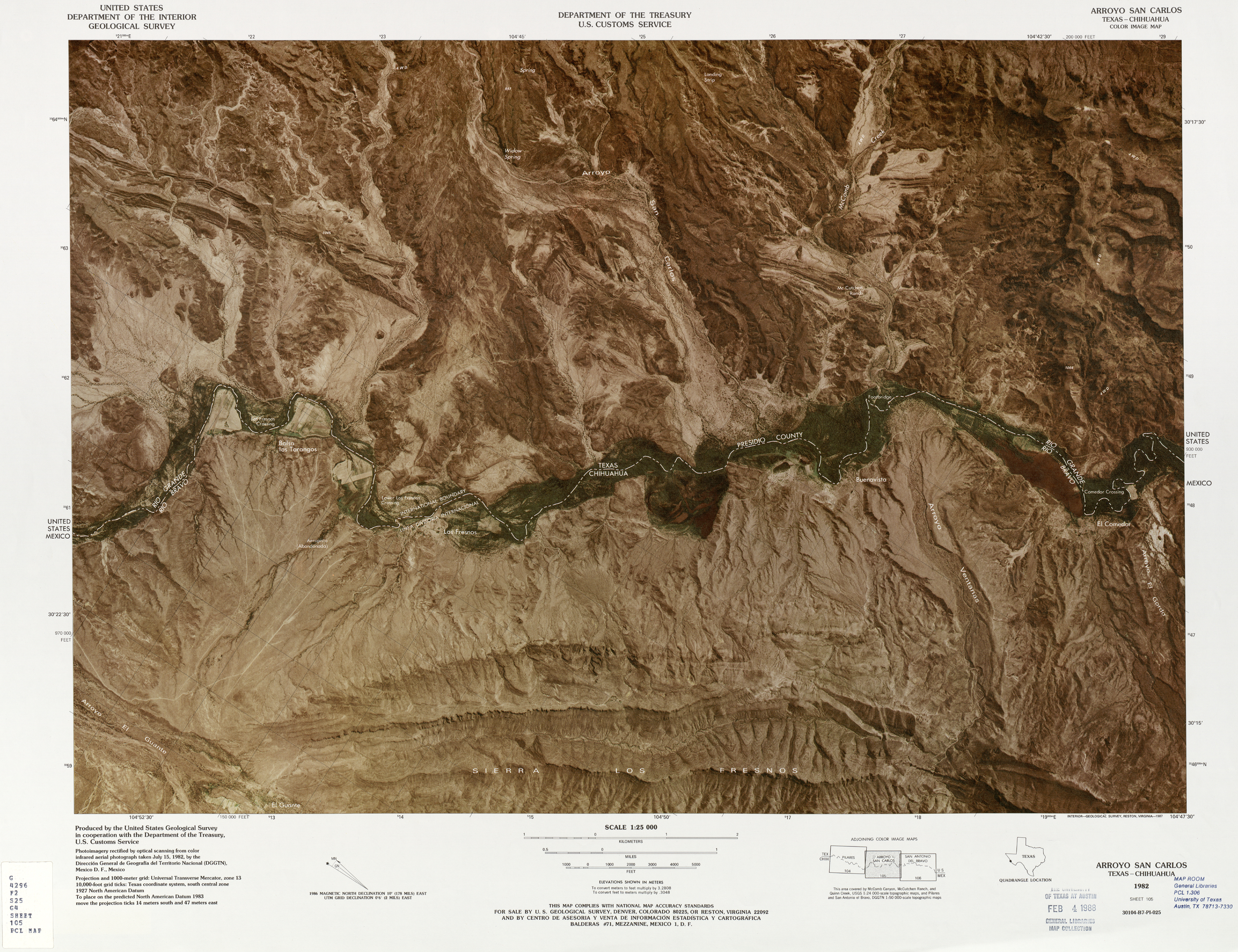 Mapa Fronterizo de México-Estados Unidos, Arroyo San Carlos 1982