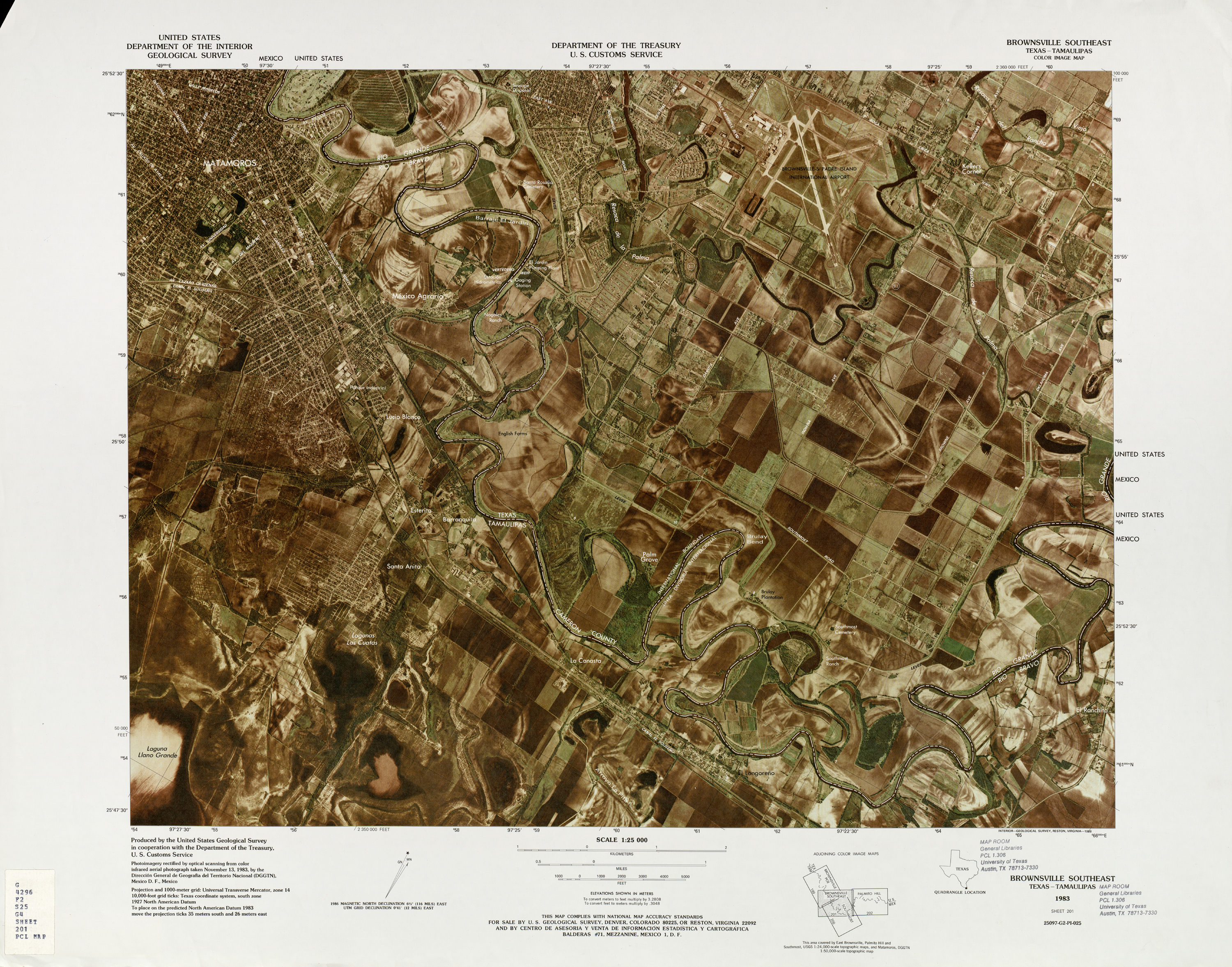 Mapa Fronterizo de México-Estados Unidos, Brownsville Sureste 1983