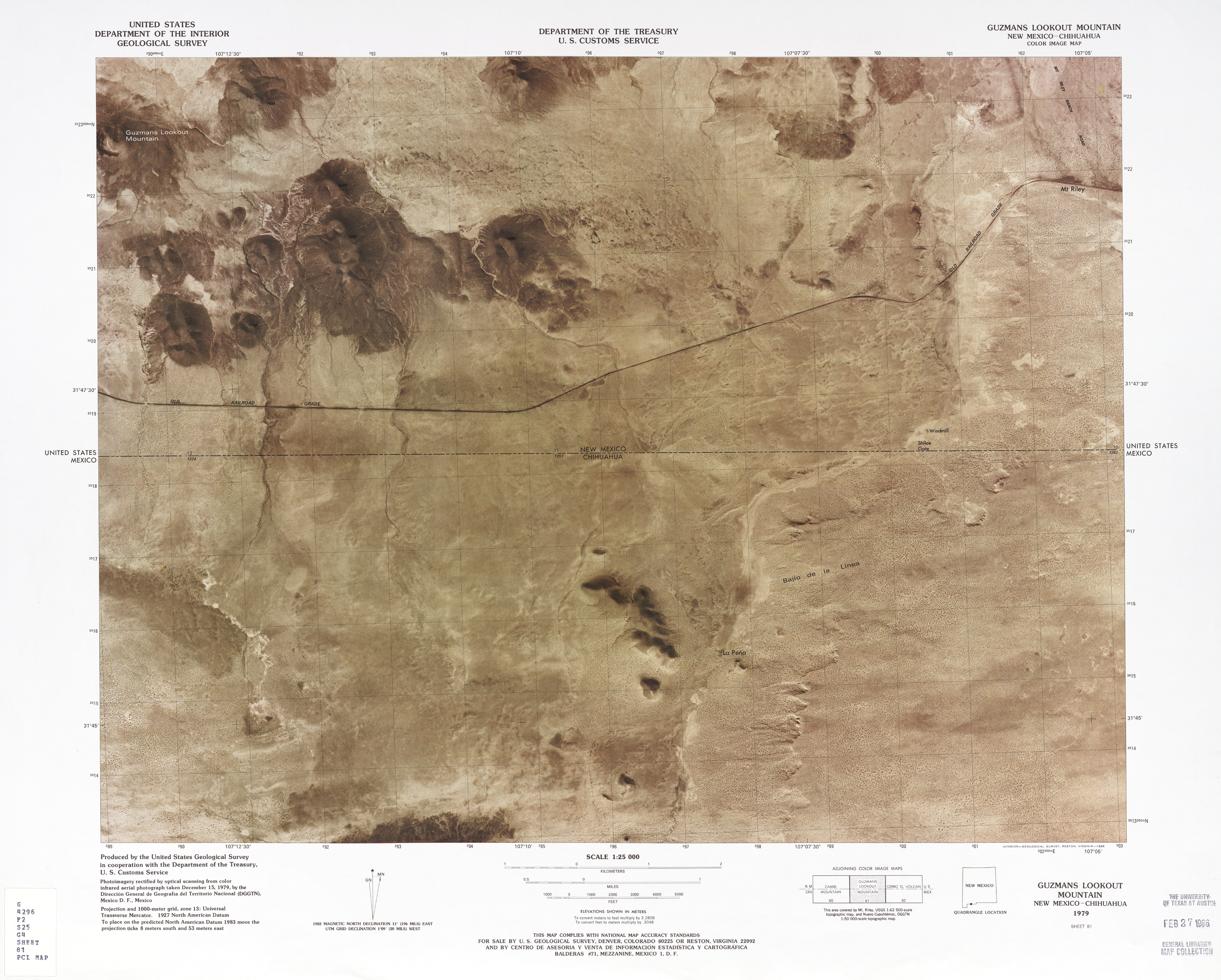 Mapa Fronterizo de México-Estados Unidos, Montaña Guzmans Lookout 1979