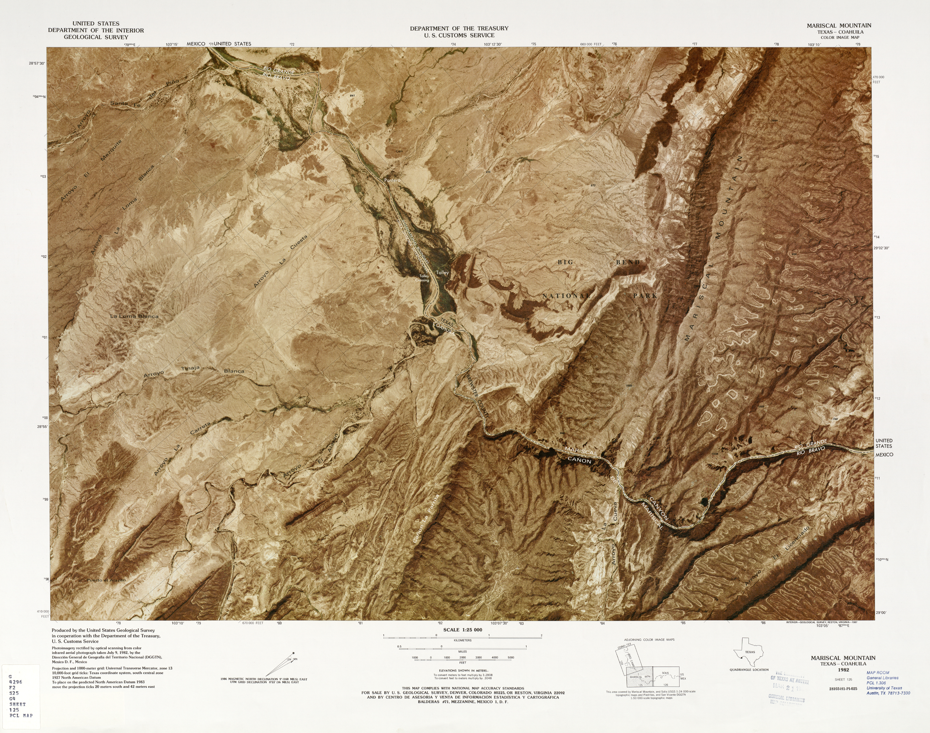 Mapa Fronterizo de México-Estados Unidos, Montaña Marsical 1982