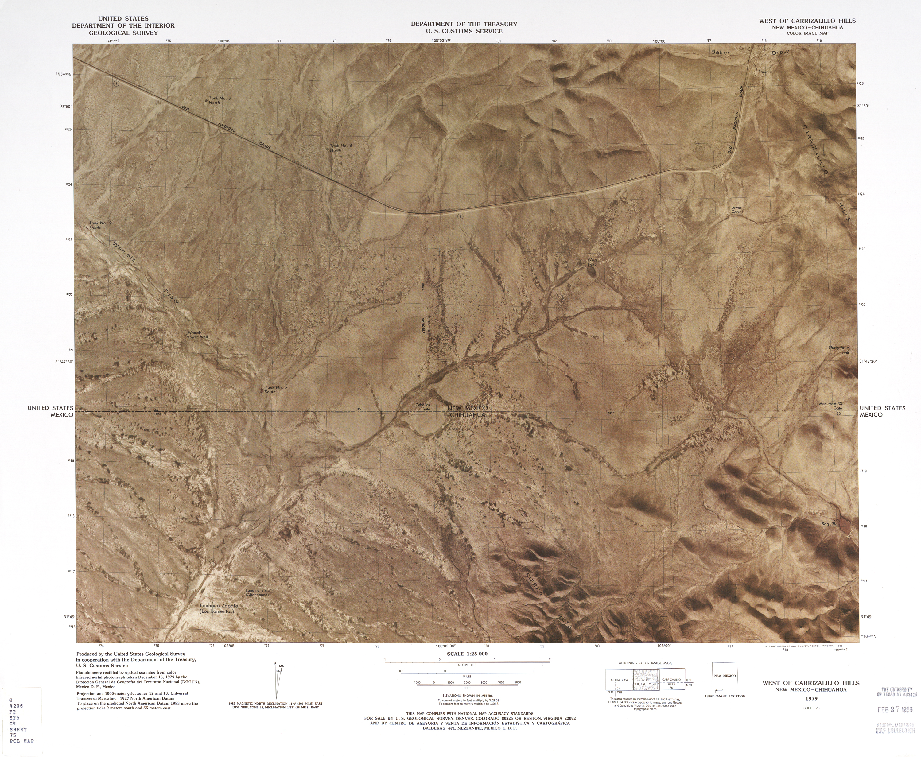 Mapa Fronterizo de México-Estados Unidos, Oeste del Cerro Carrizalillo 1979