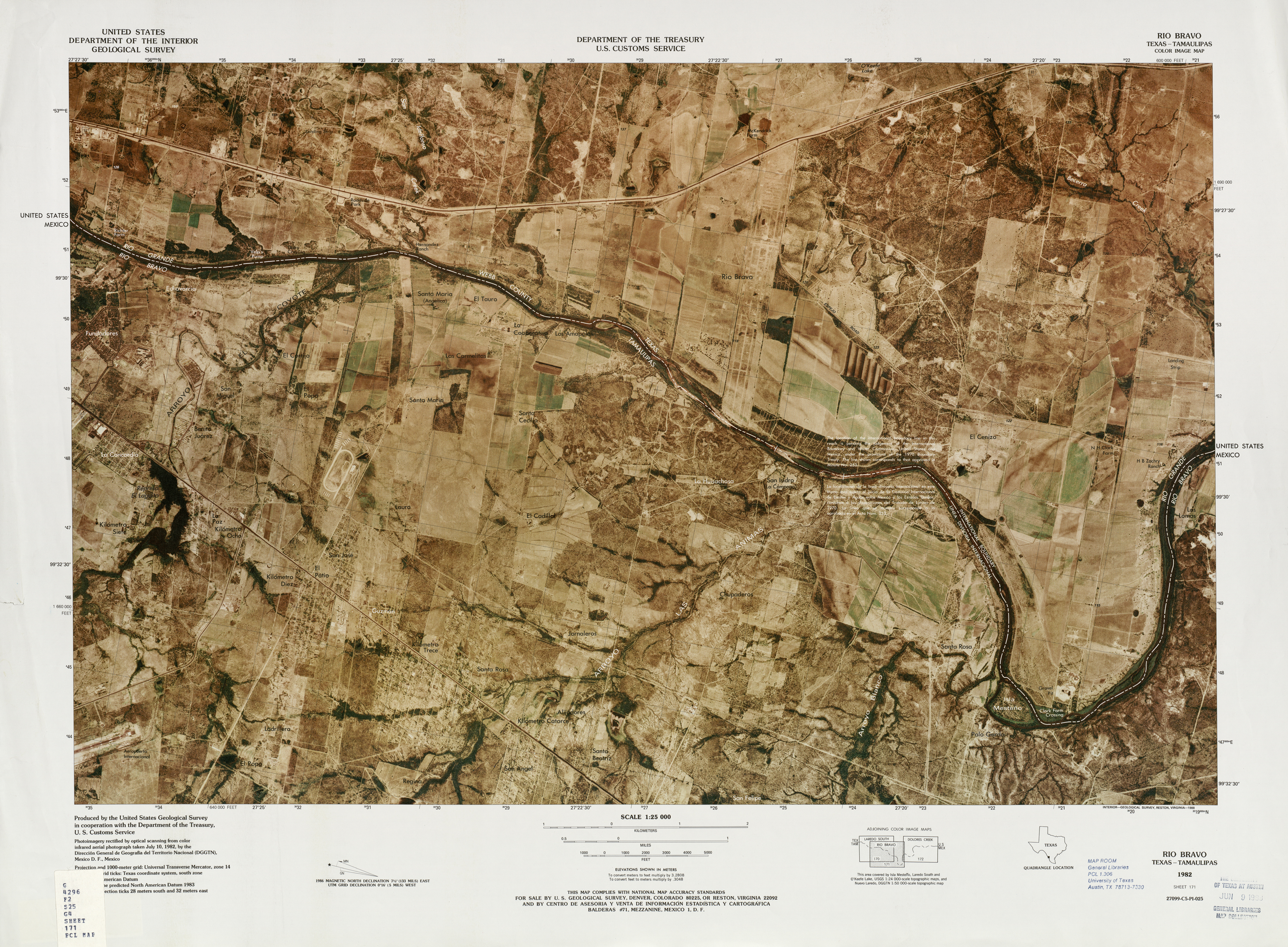 Mapa Fronterizo de México-Estados Unidos, Rio Bravo 1982