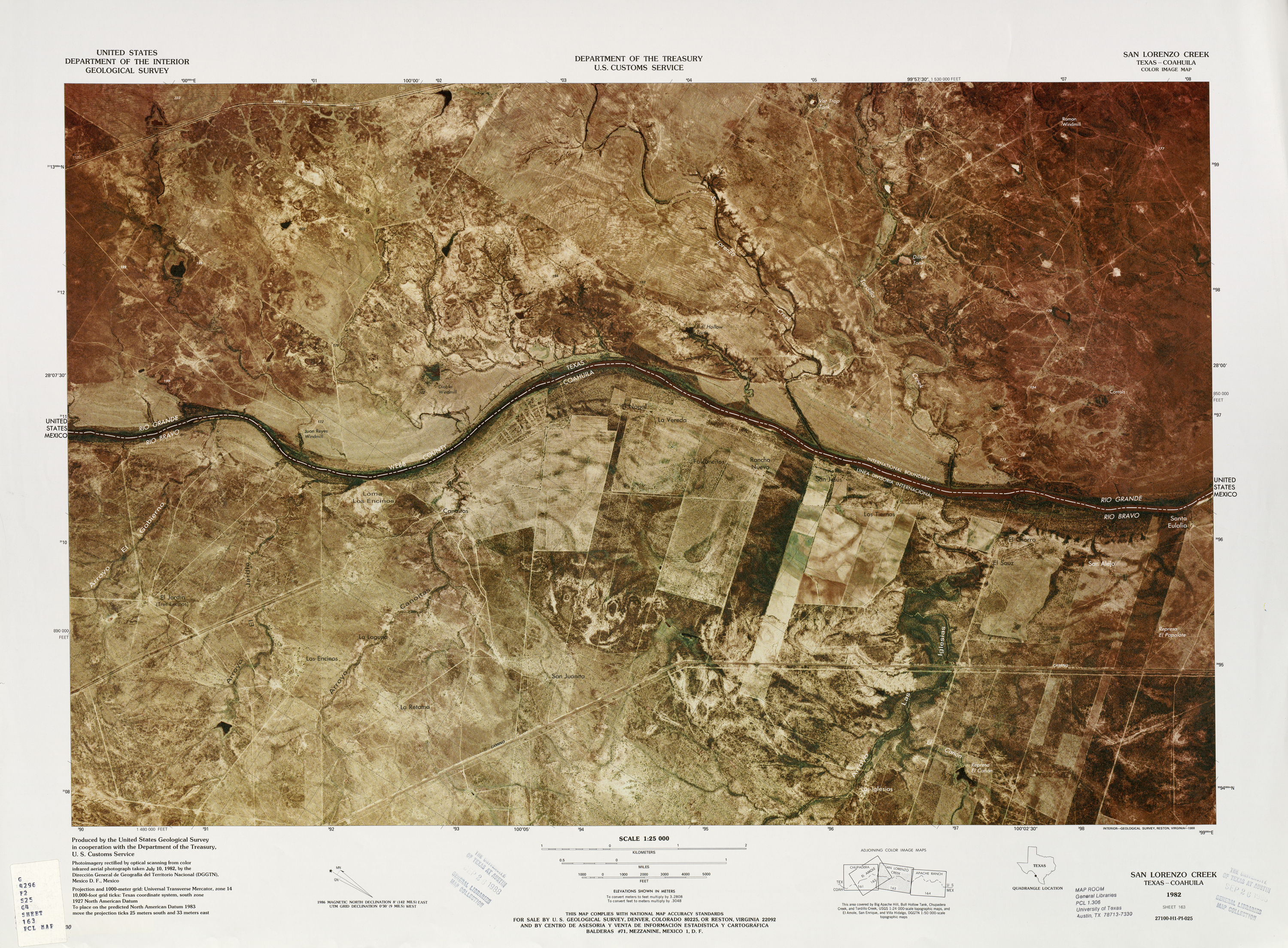 Mapa Fronterizo de México-Estados Unidos, San Lorenzo Creek 1982