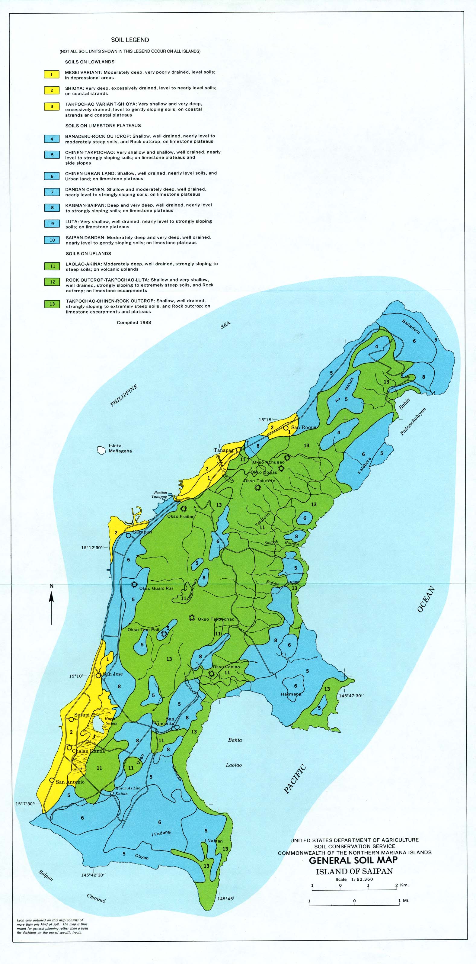 Mapa General de los Suelos de la Isla de Saipan, Islas Marianas del Norte