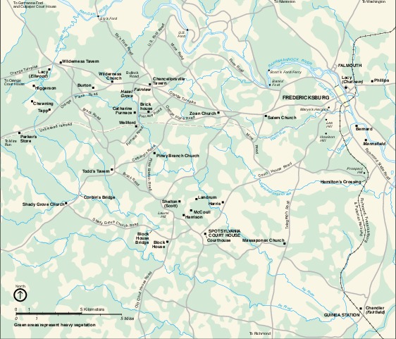 Mapa Histórico de la Región del Parque Militar Nacional Fredericksburg y Spotsylvania, Virginia, Estados Unidos