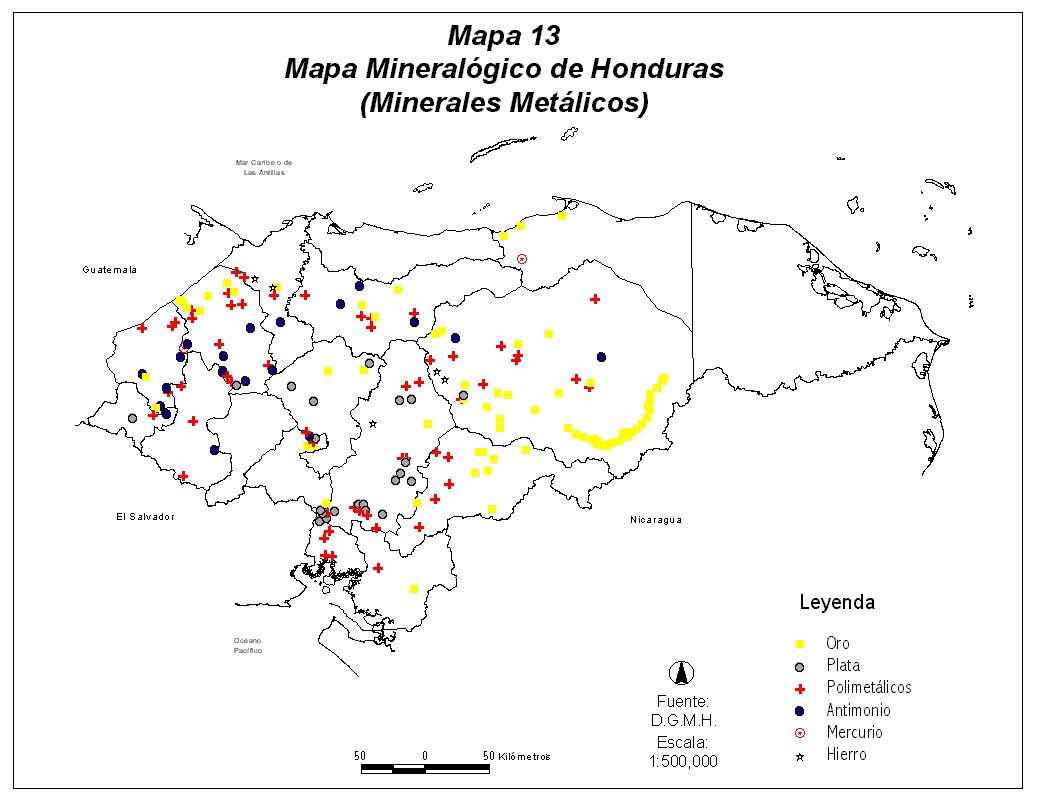 Mapa Mineralógico de Honduras (Metálico)